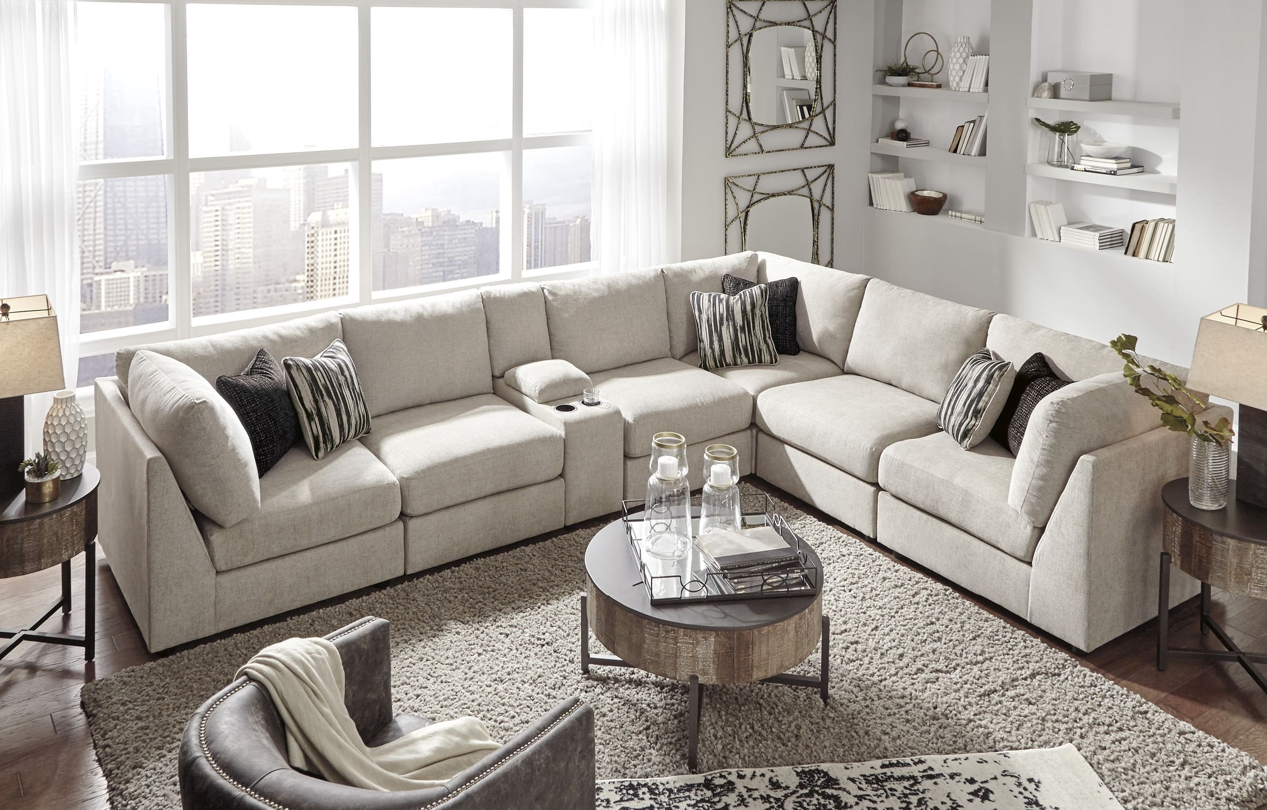 Kellway 7-Piece Polyester L-Shaped Modular Sectional w/Console