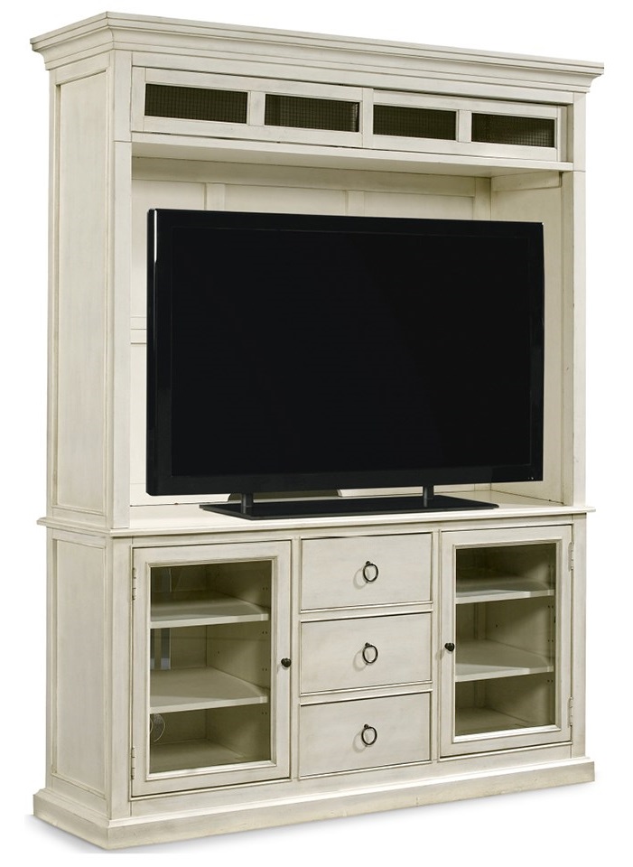 Summer Hill Wood/Glass TV Entertainment Console Stand w/2 Doors & 3 Drawers & Hutch