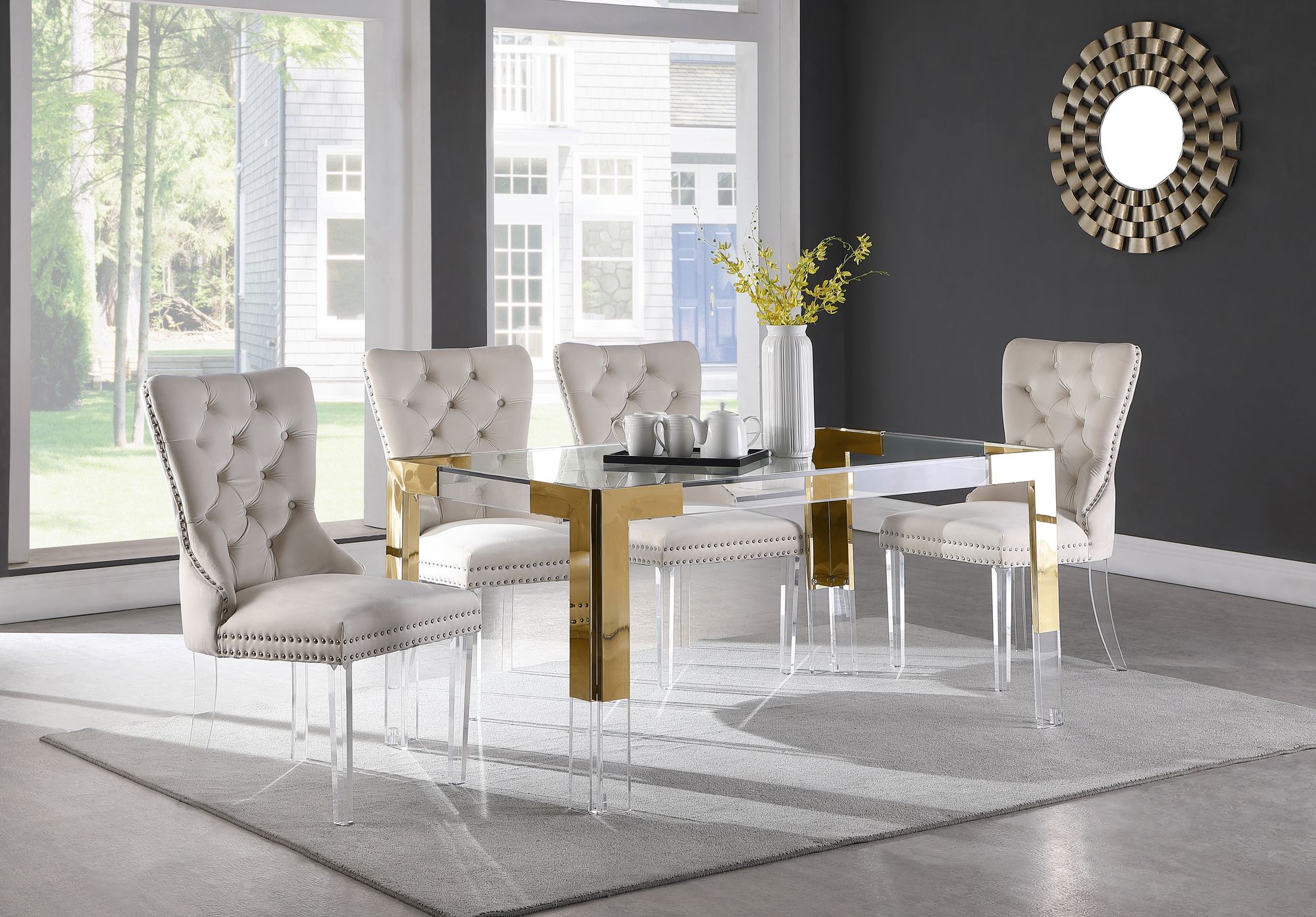 Casper 60" Rectangular Glass Dining Table with Acrylic & Stainless Steel Base