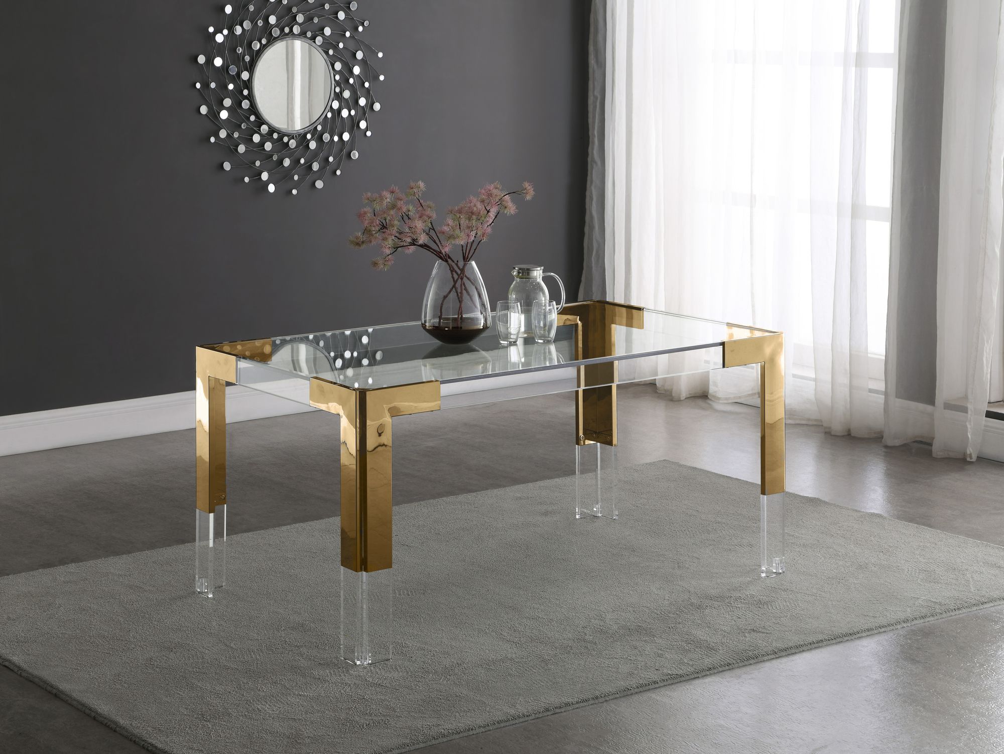 Casper 60" Rectangular Glass Dining Table with Acrylic & Stainless Steel Base