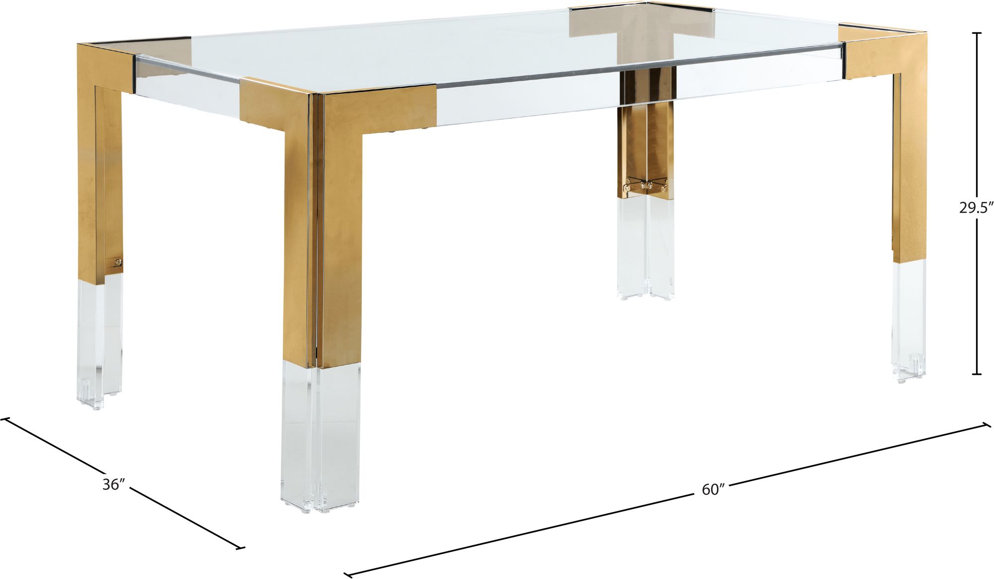 Casper 60" Rectangular Glass Dining Table with Acrylic & Stainless Steel Base