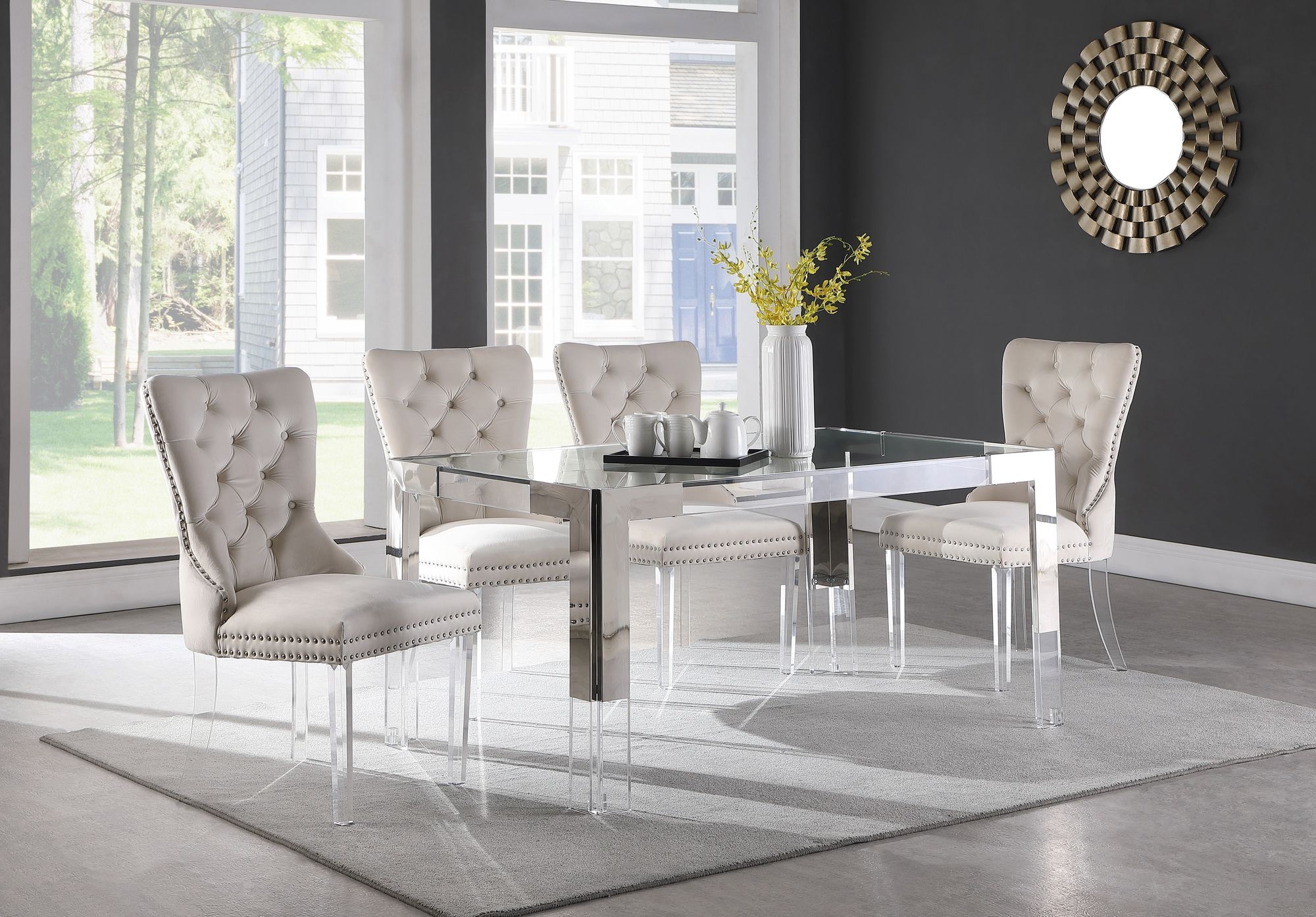Casper 60" Rectangular Glass Dining Table with Acrylic & Stainless Steel Base