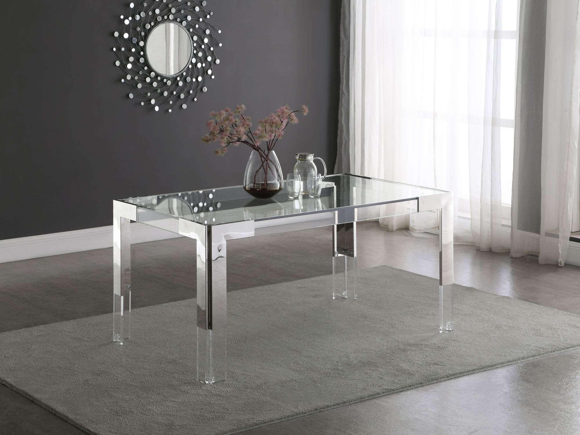 Casper 60" Rectangular Glass Dining Table with Acrylic & Chrome Stainless Steel Base
