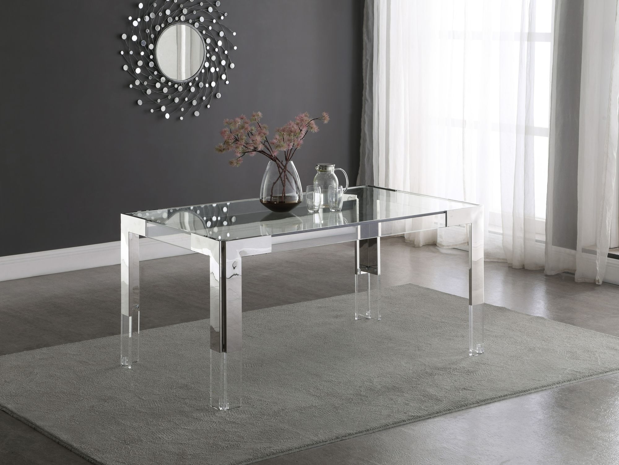 Casper 60" Rectangular Glass Dining Table with Acrylic & Stainless Steel Base