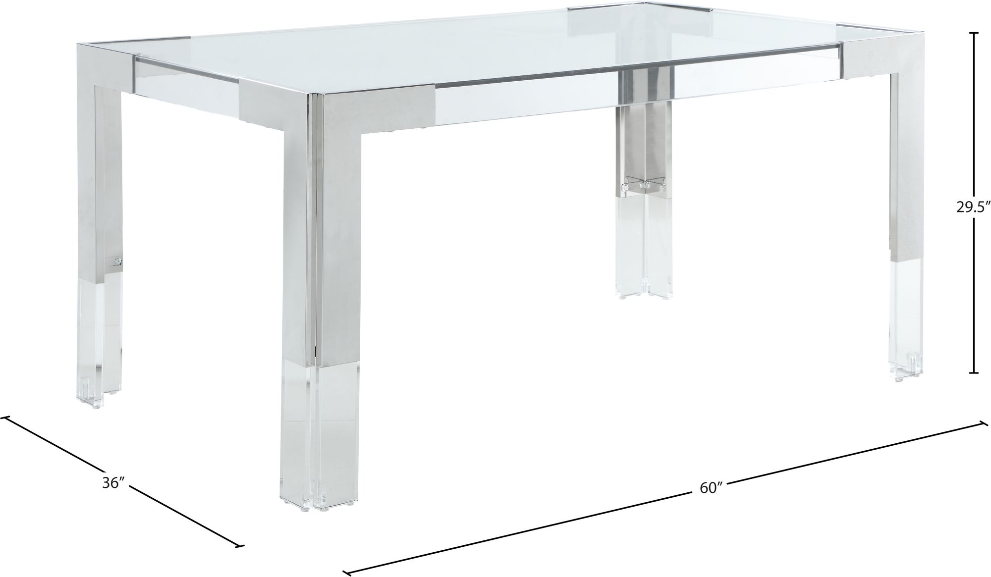 Casper 60" Rectangular Glass Dining Table with Acrylic & Stainless Steel Base