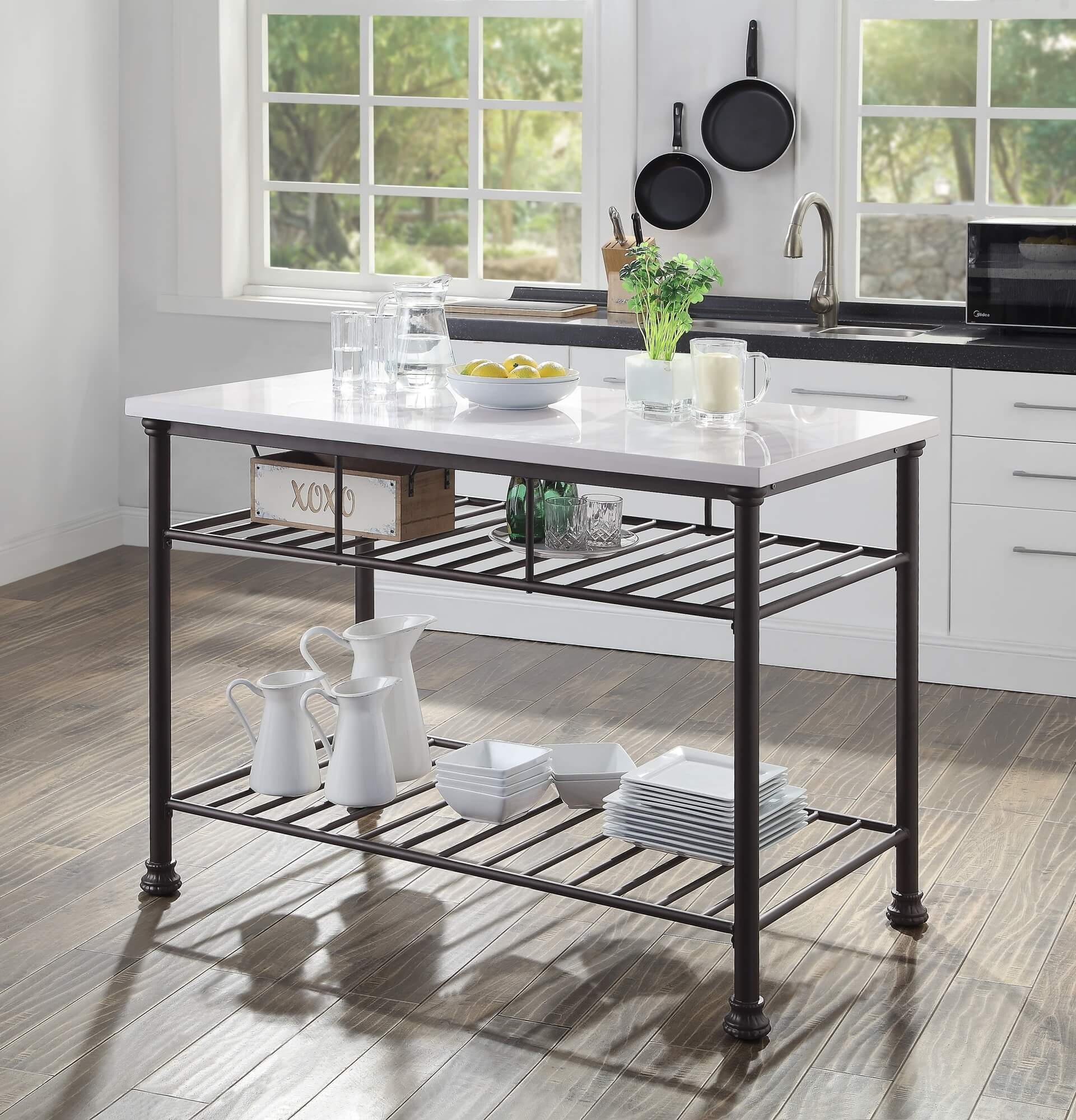 Freyja Wood/Metal/Artificial Stone Kitchen Island