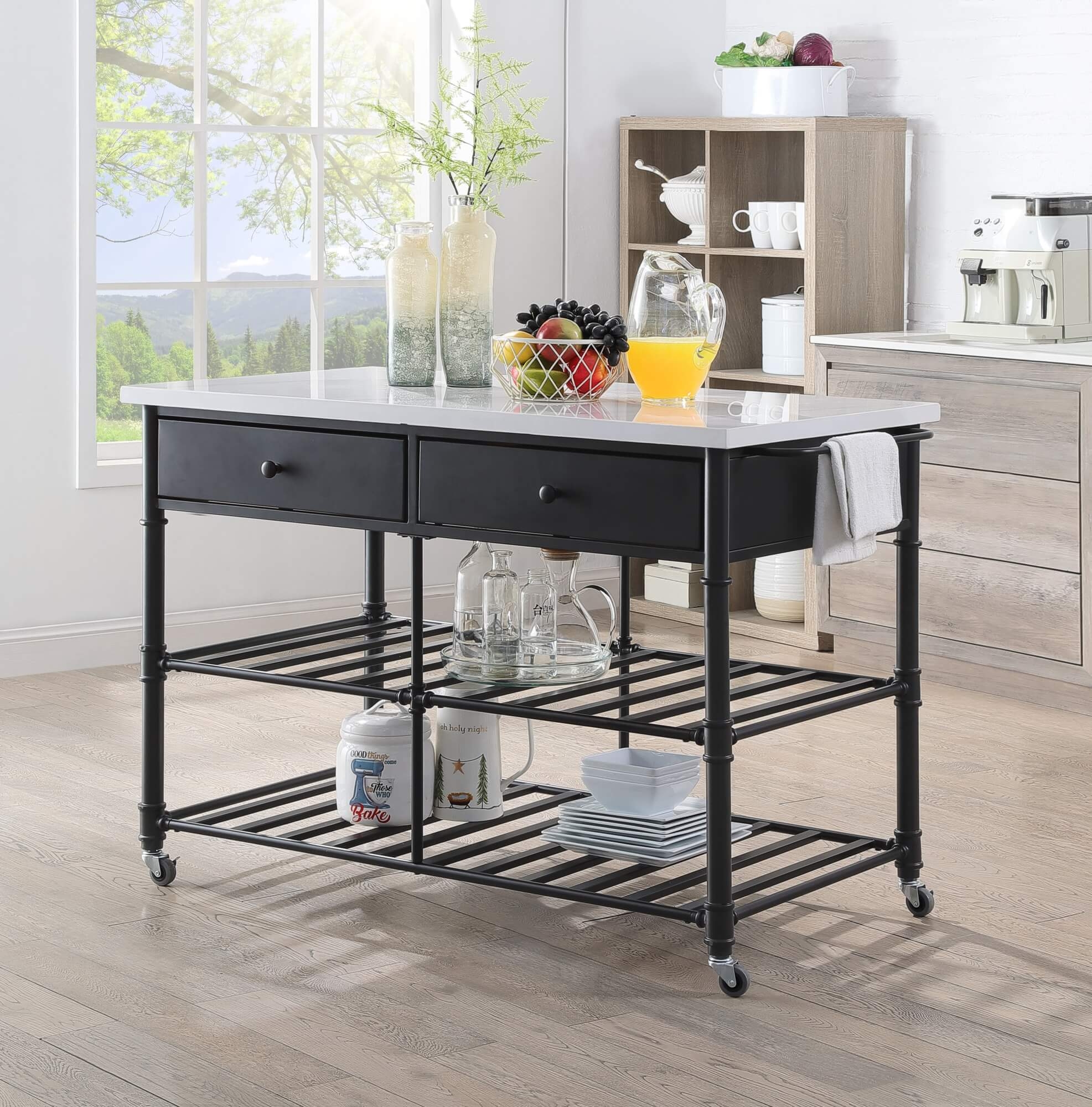 Emery Wood/Metal/Artificial Stone Kitchen Island
