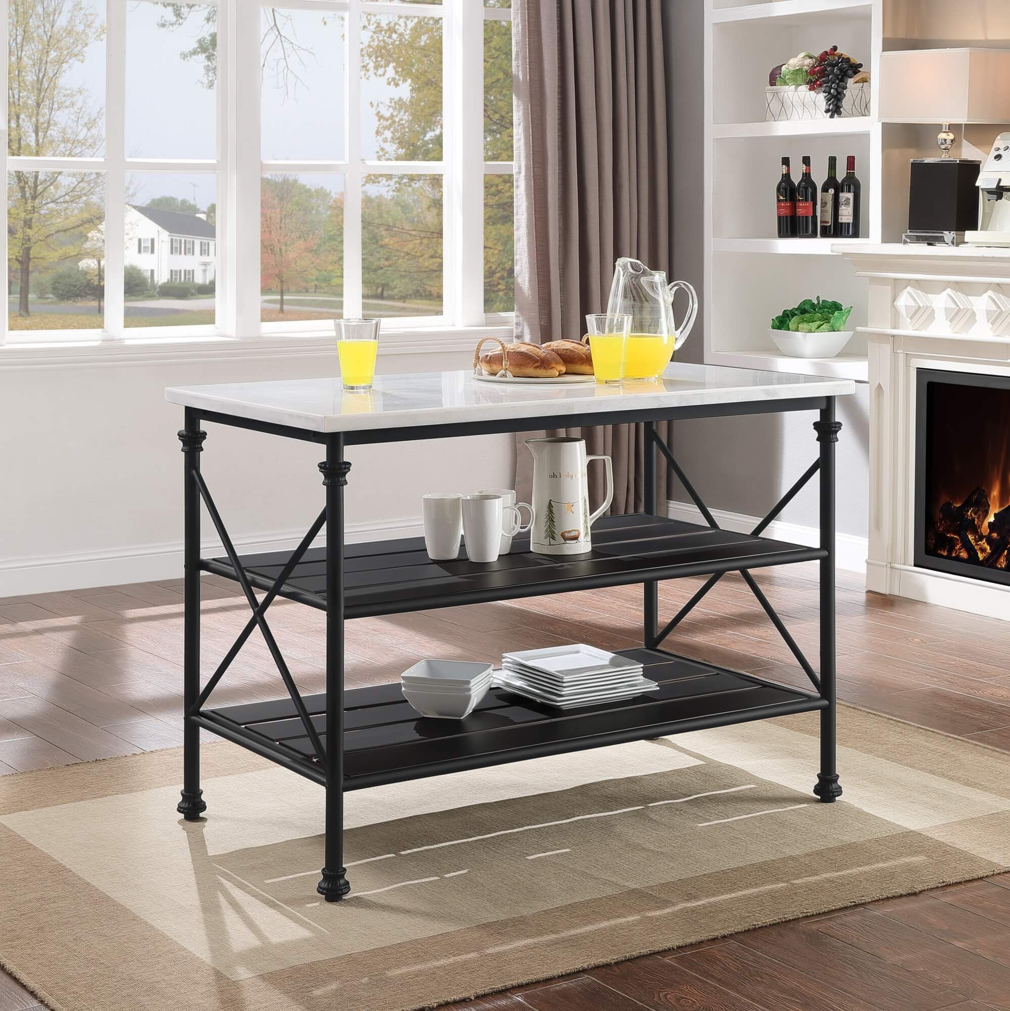 Brahm Wood/Metal/Artificial Stone Kitchen Island