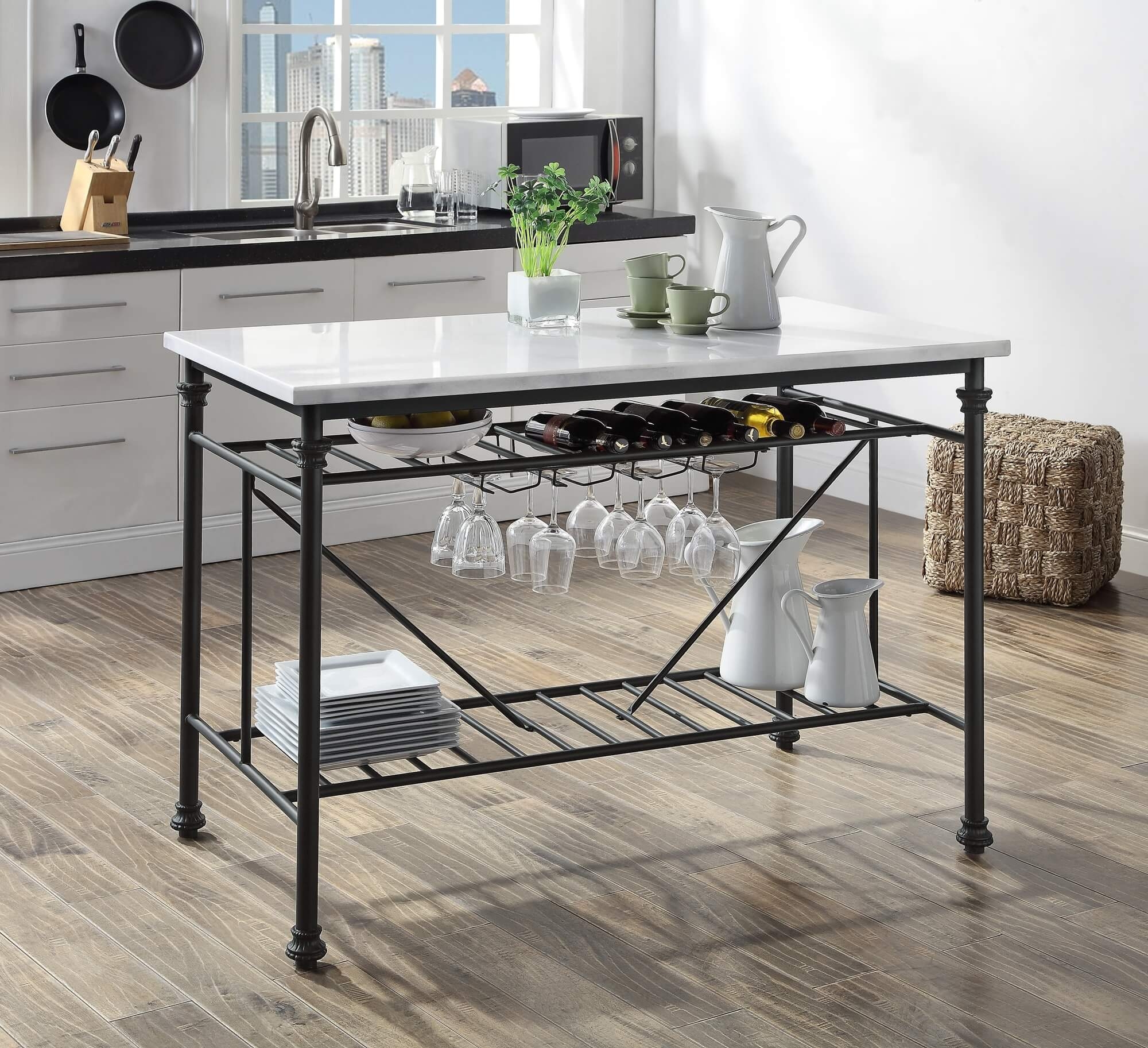 Mera Wood/Metal/Artificial Stone Kitchen Island