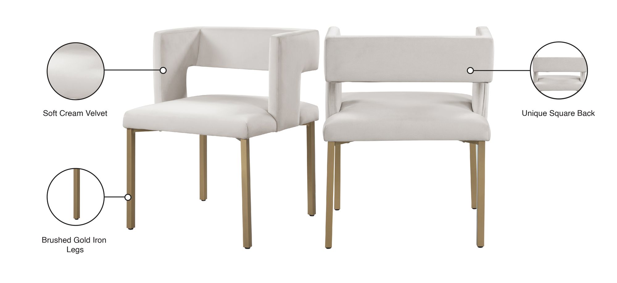 Caleb Velvet Dining Chair with Brushed Gold Iron Legs