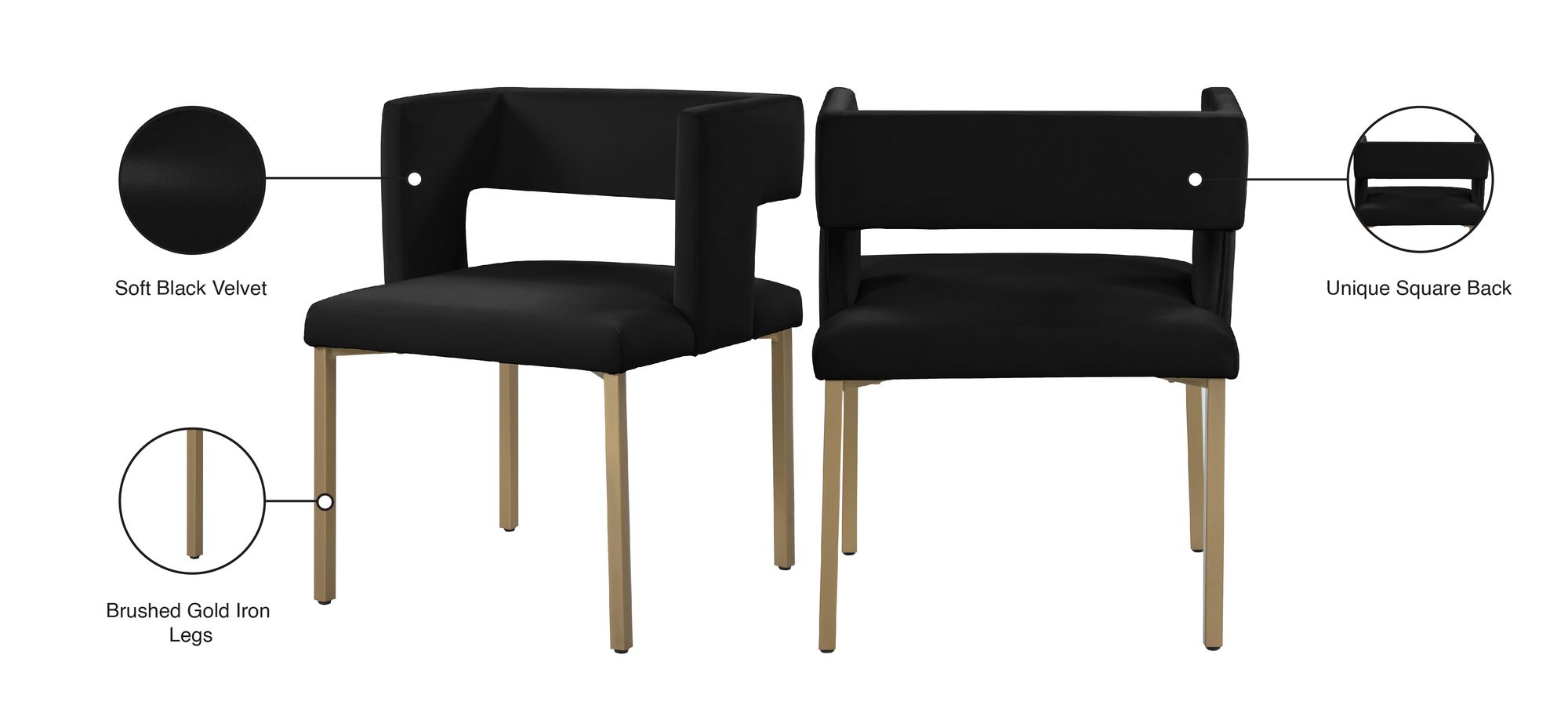 Caleb Velvet Dining Chair with Brushed Gold Iron Legs