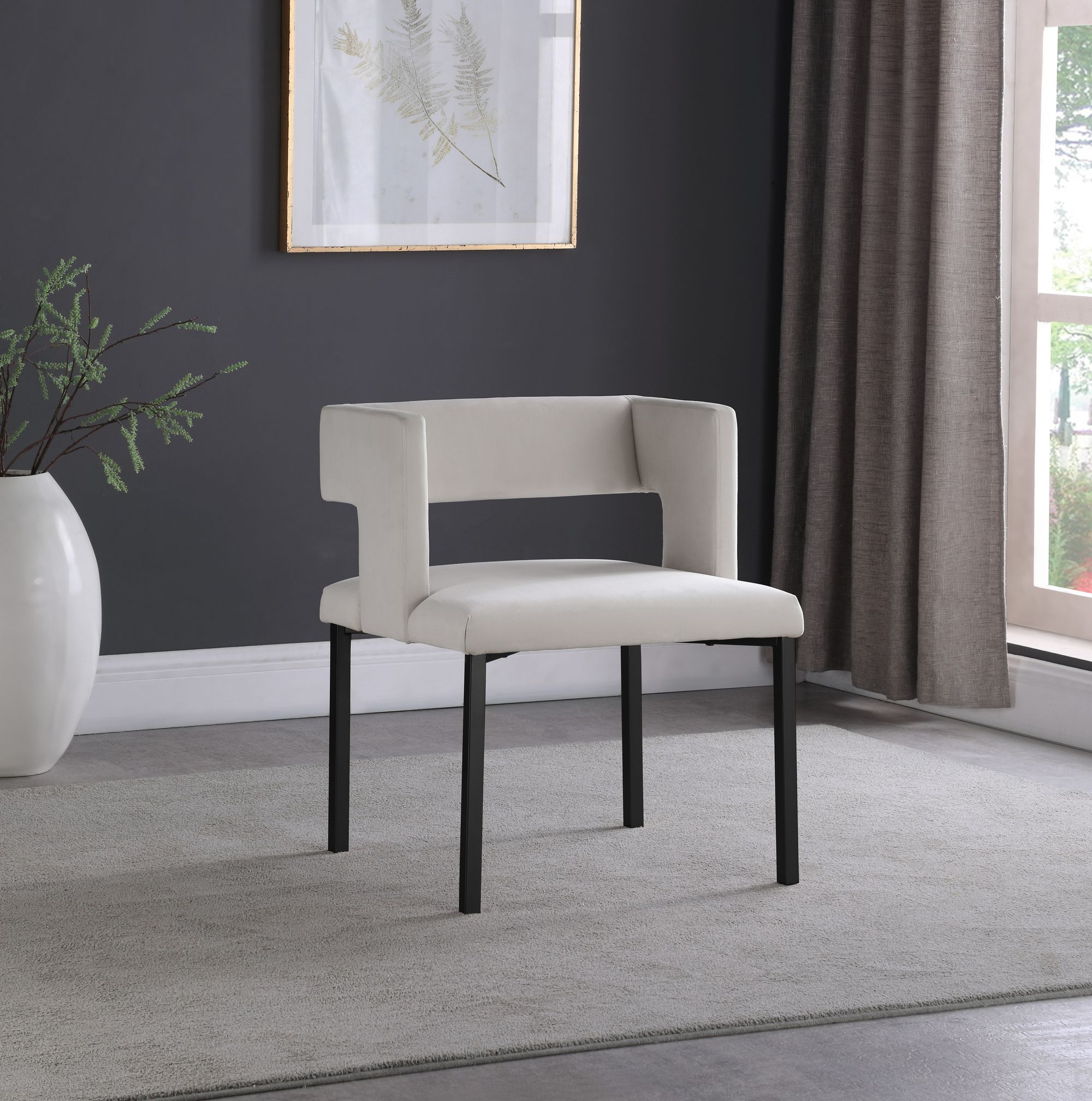 Caleb Velvet Dining Chair with Matte Black Iron Legs
