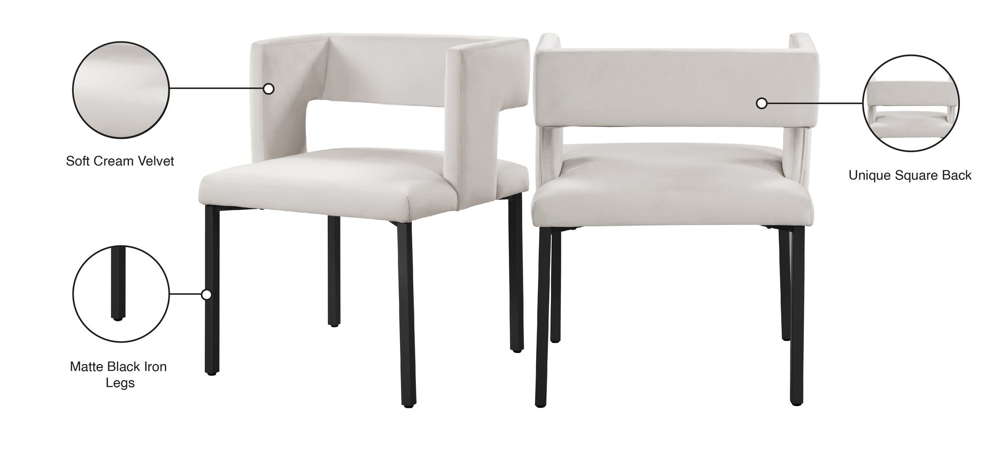 Caleb Velvet Dining Chair with Matte Black Iron Legs