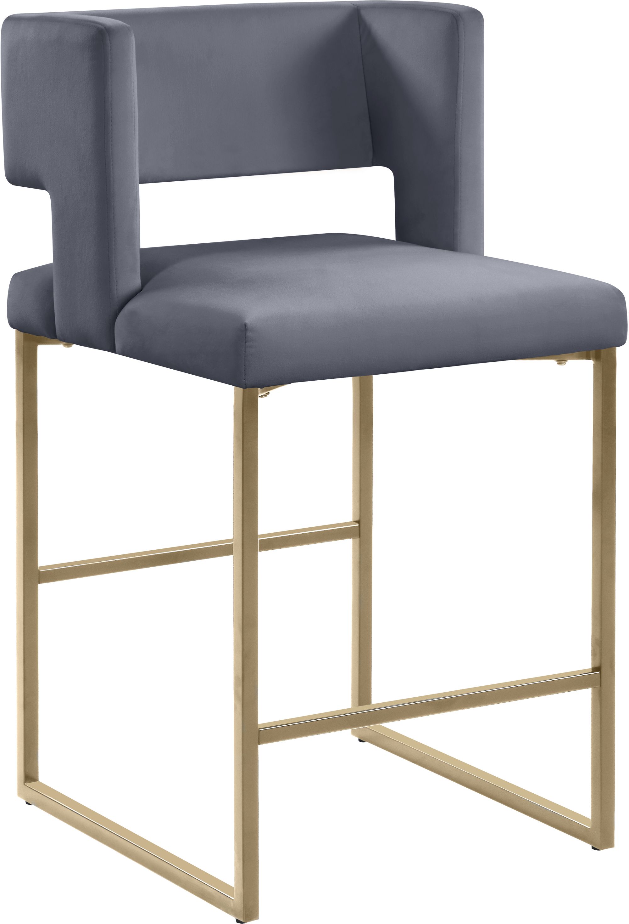 Caleb Velvet Counter Stool with Brushed Gold Iron Legs