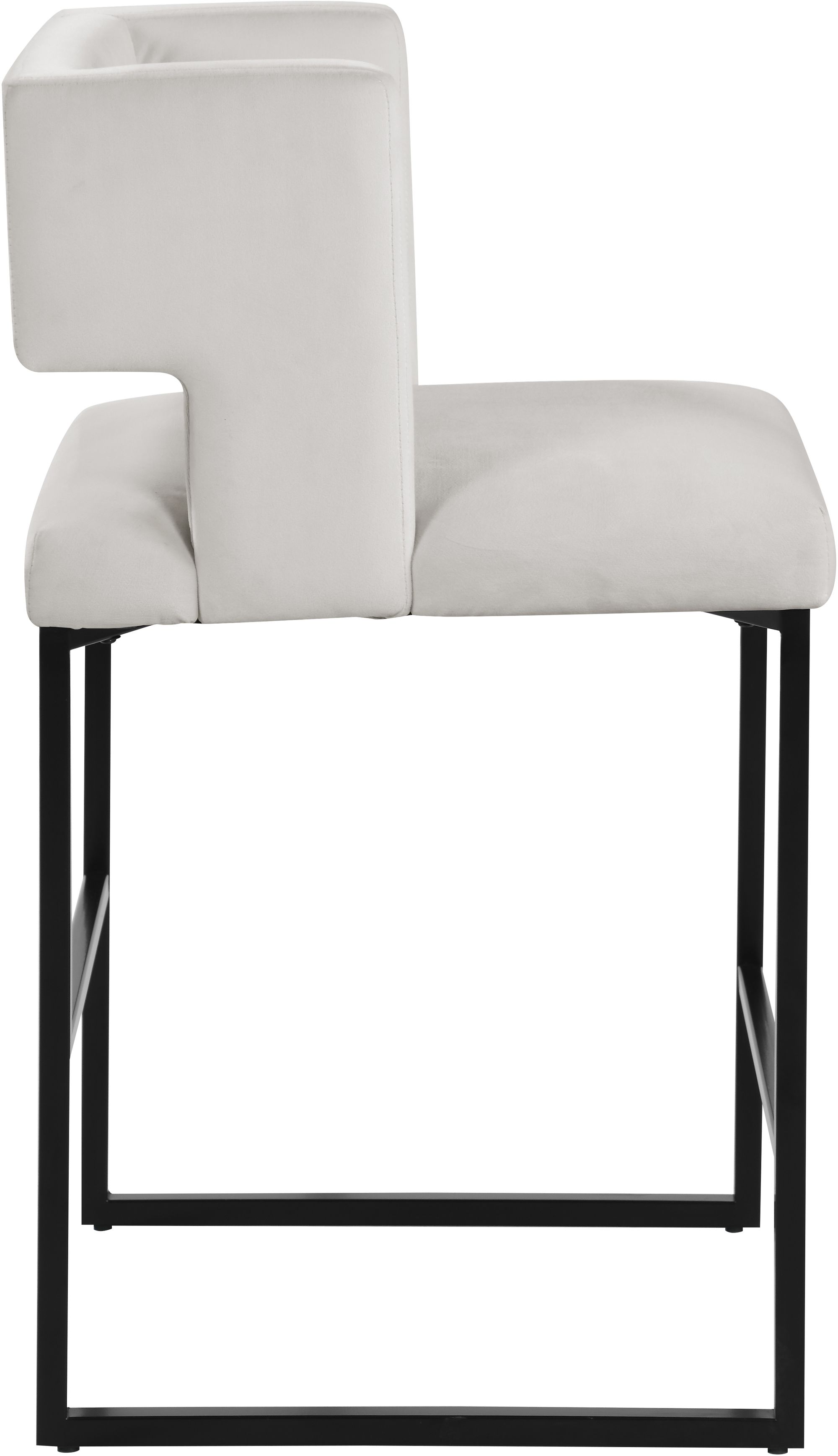 Caleb Velvet Counter Stool with Matte Black Iron Legs