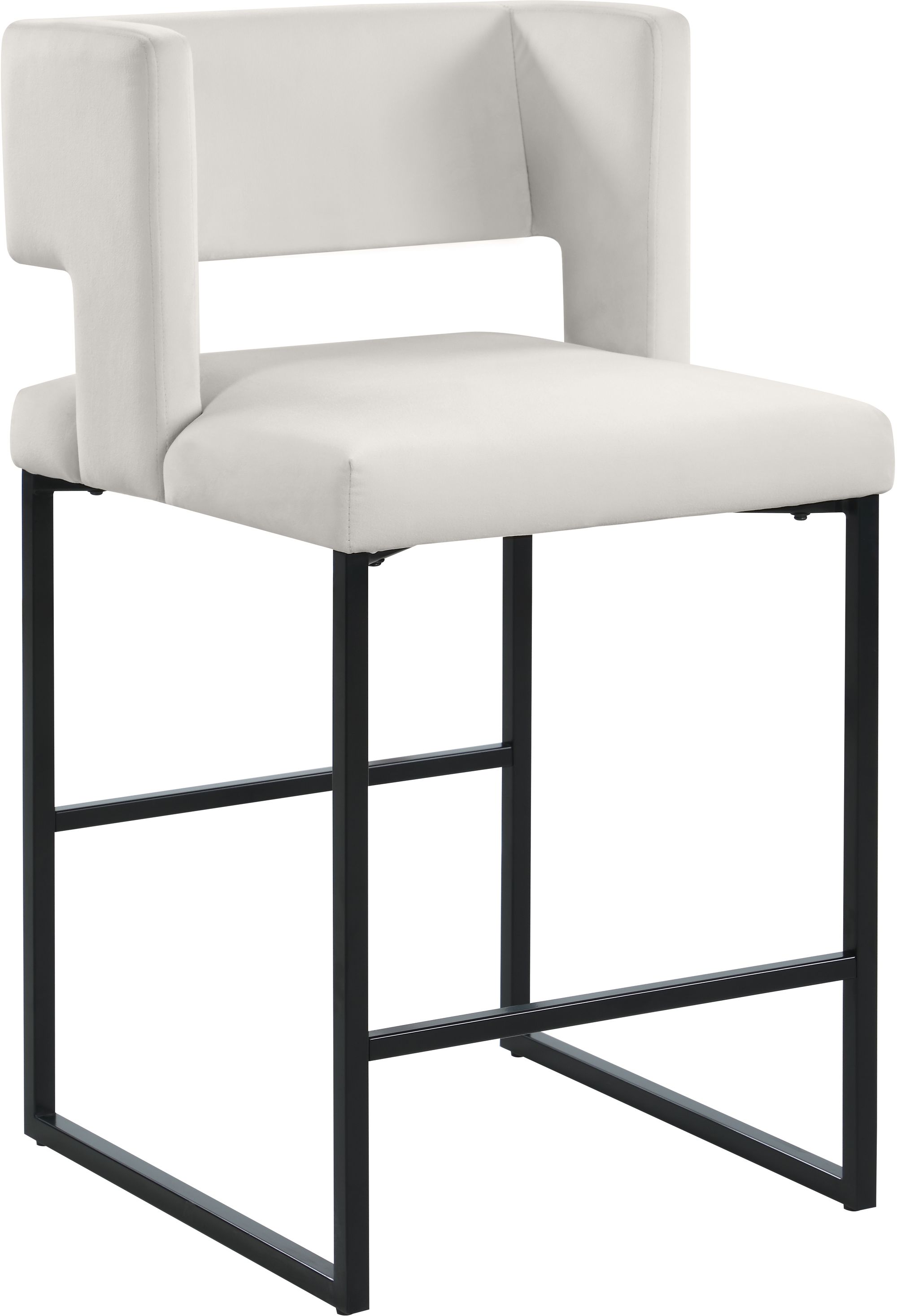 Caleb Velvet Counter Stool with Matte Black Iron Legs
