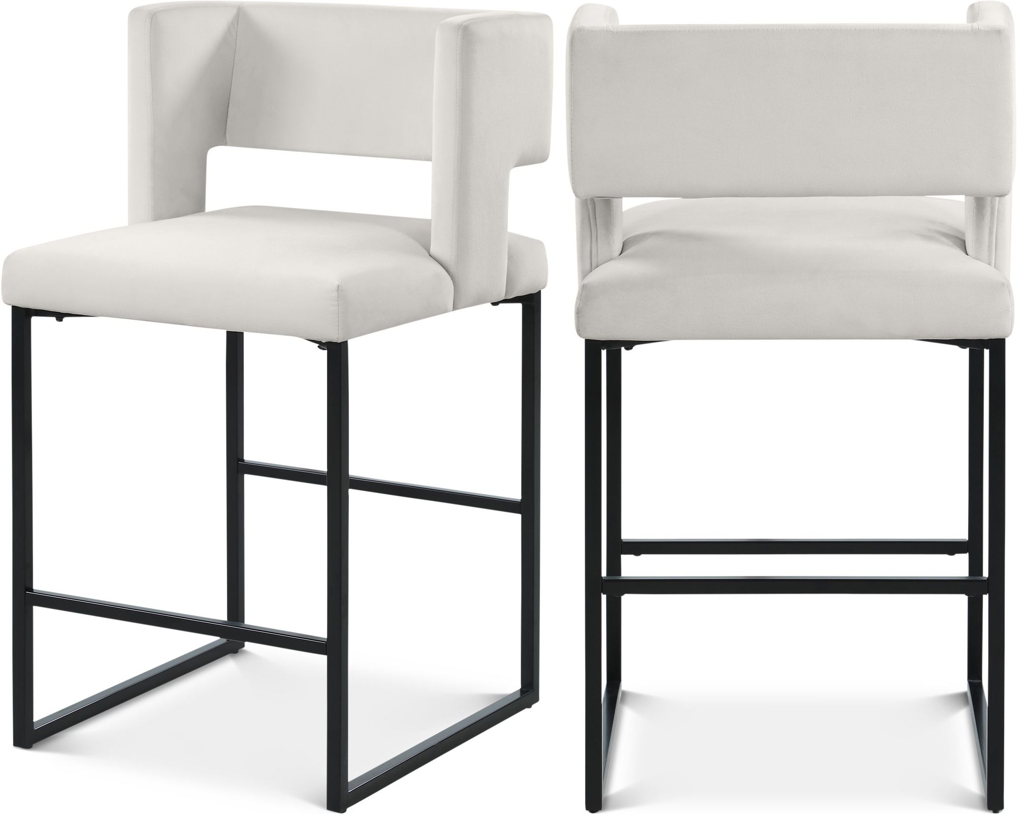 Caleb Velvet Counter Stool with Matte Black Iron Legs