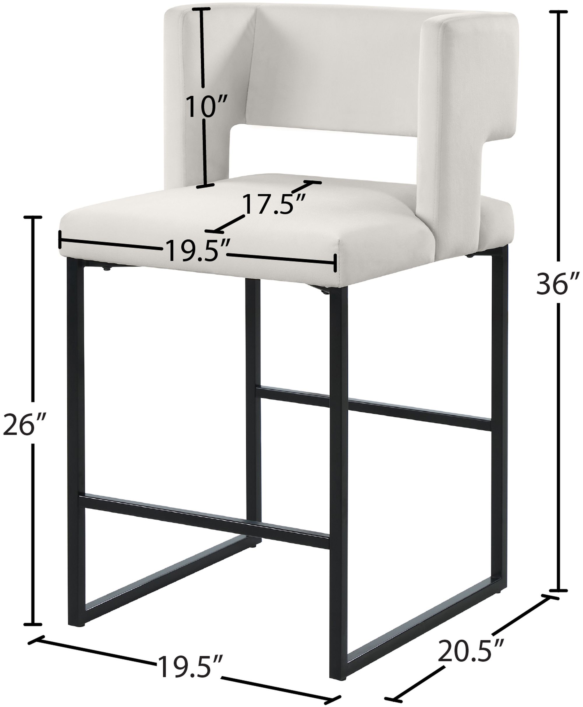 Caleb Velvet Counter Stool with Matte Black Iron Legs