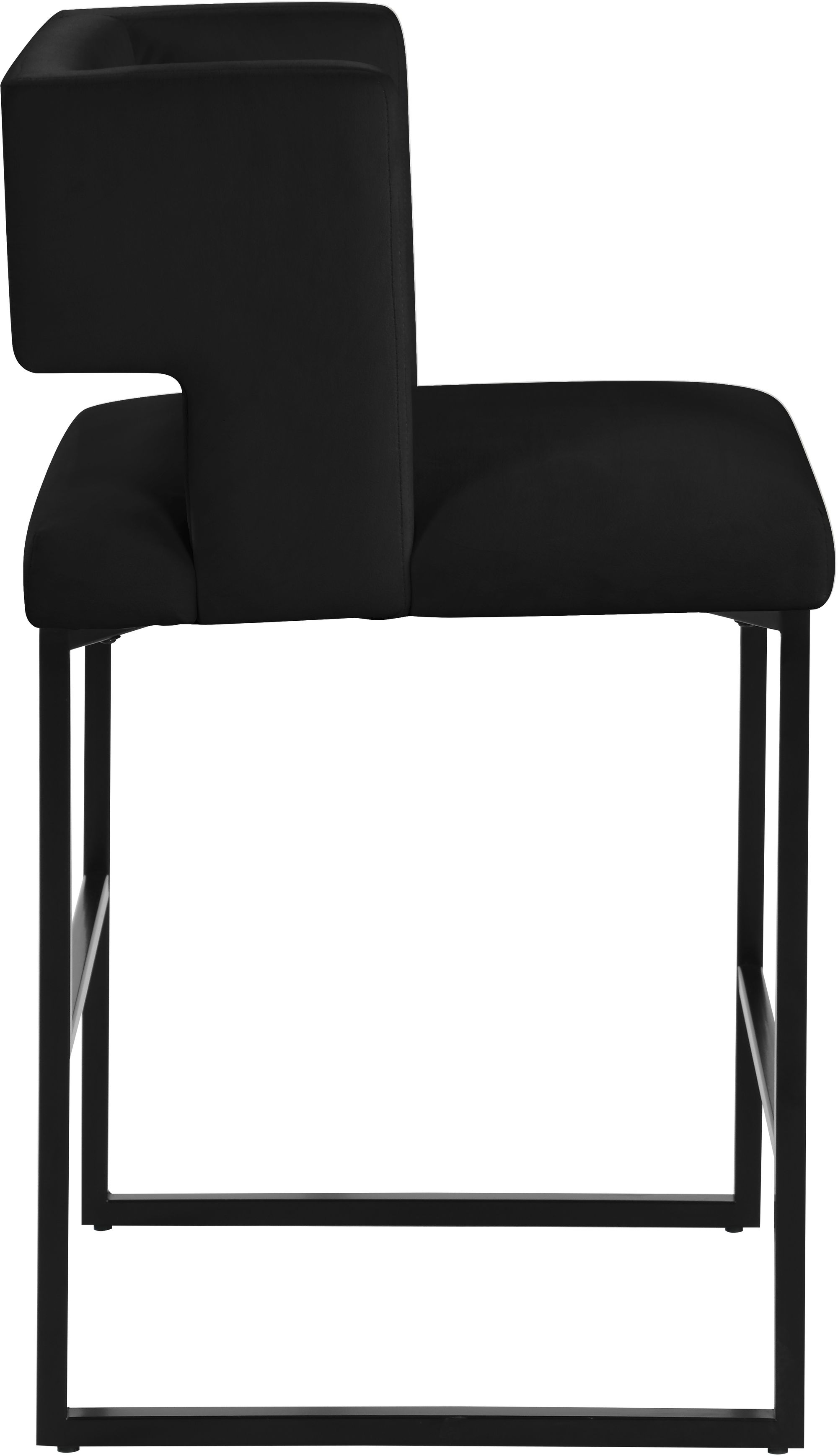 Caleb Velvet Counter Stool with Matte Black Iron Legs
