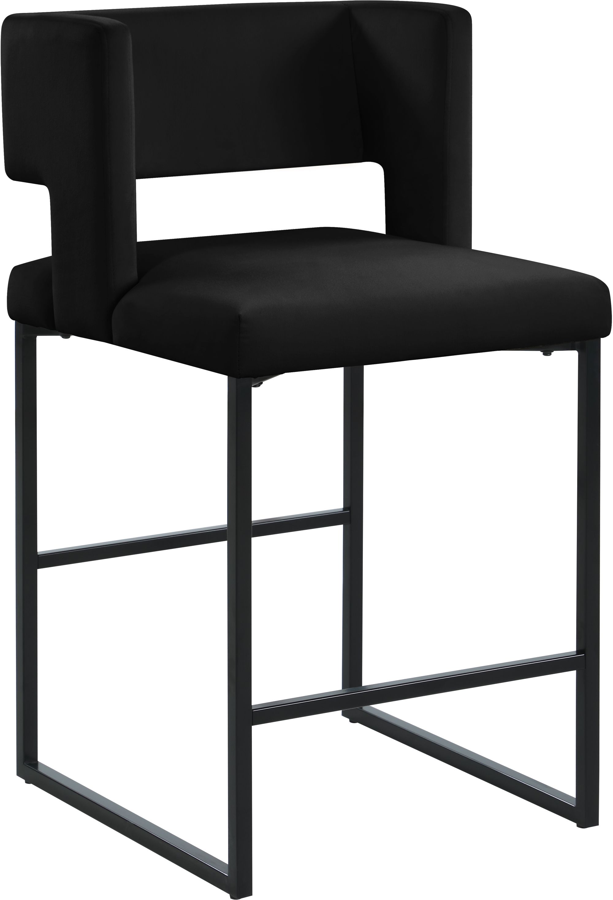 Caleb Velvet Counter Stool with Matte Black Iron Legs