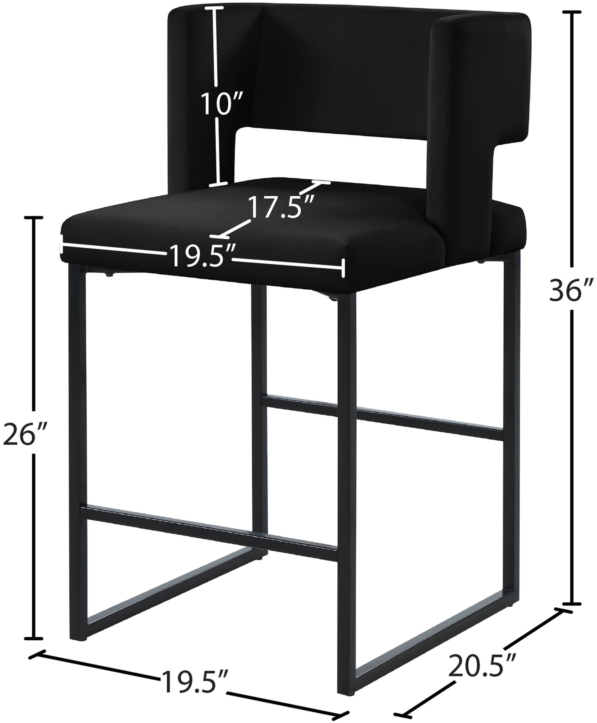 Caleb Velvet Counter Stool with Matte Black Iron Legs