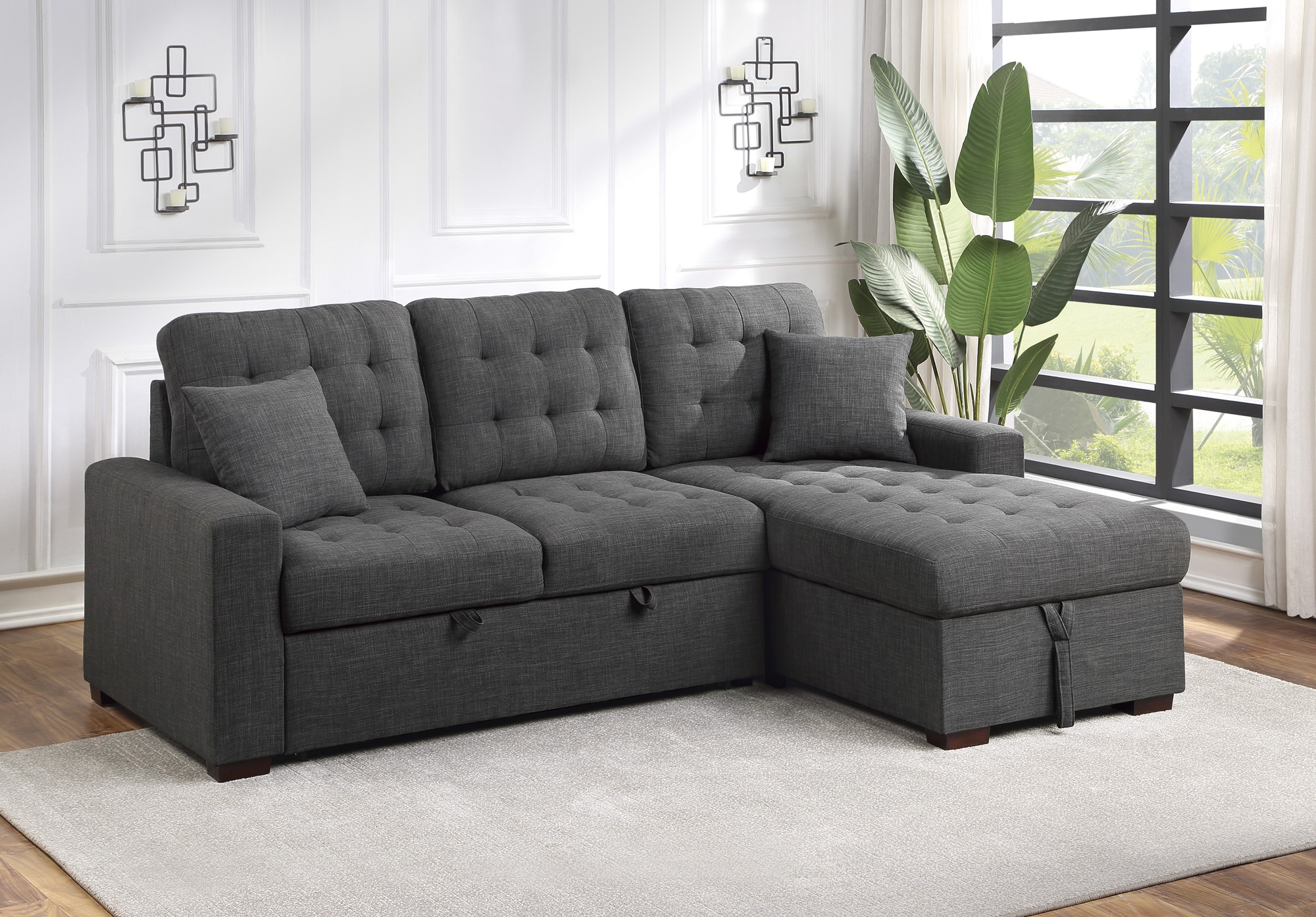 McCafferty Polyester Fabric Sectional w/Pull-out Bed & Hidden Storage