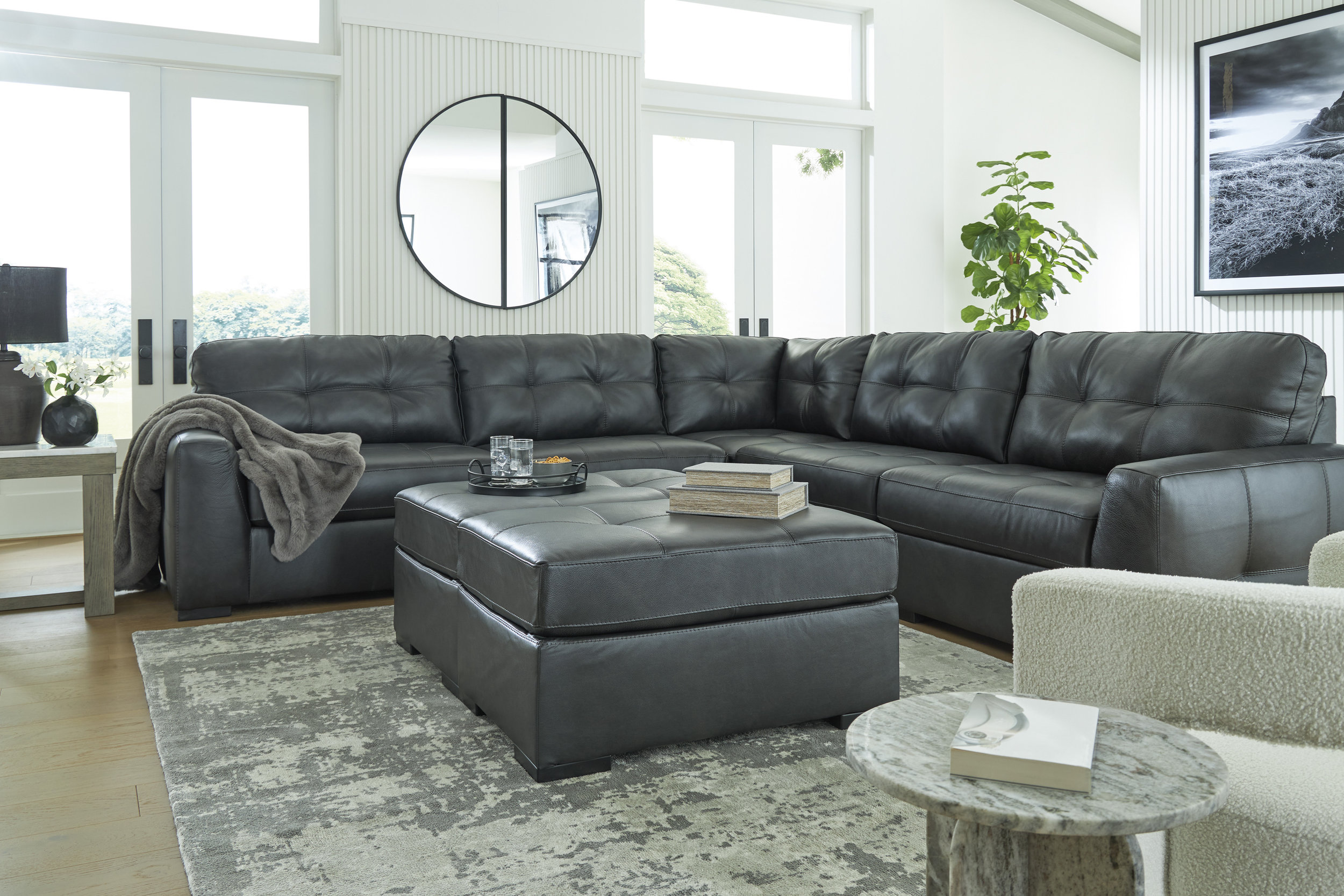Brindley Pier Rectangular Leather Oversized Accent Ottoman