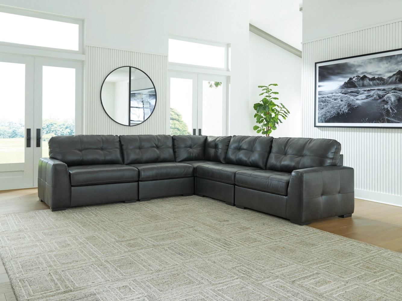 Brindley Pier L-Shaped Leather 5-Piece Sectional
