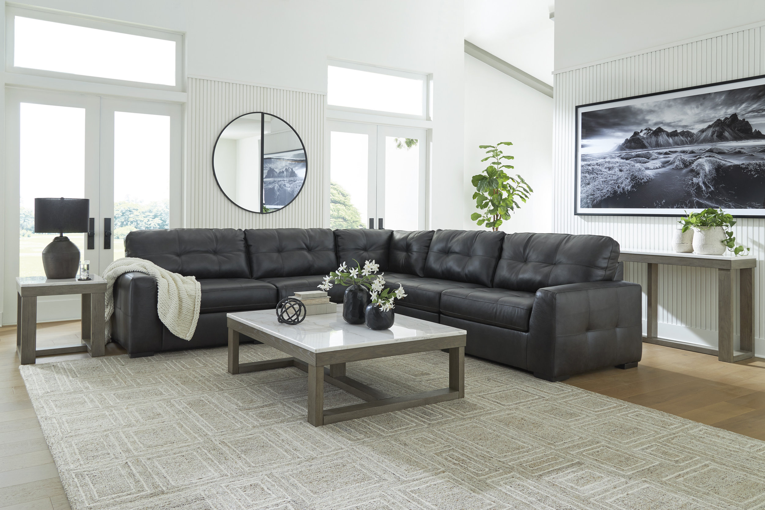 Brindley Pier L-Shaped Leather 5-Piece Sectional