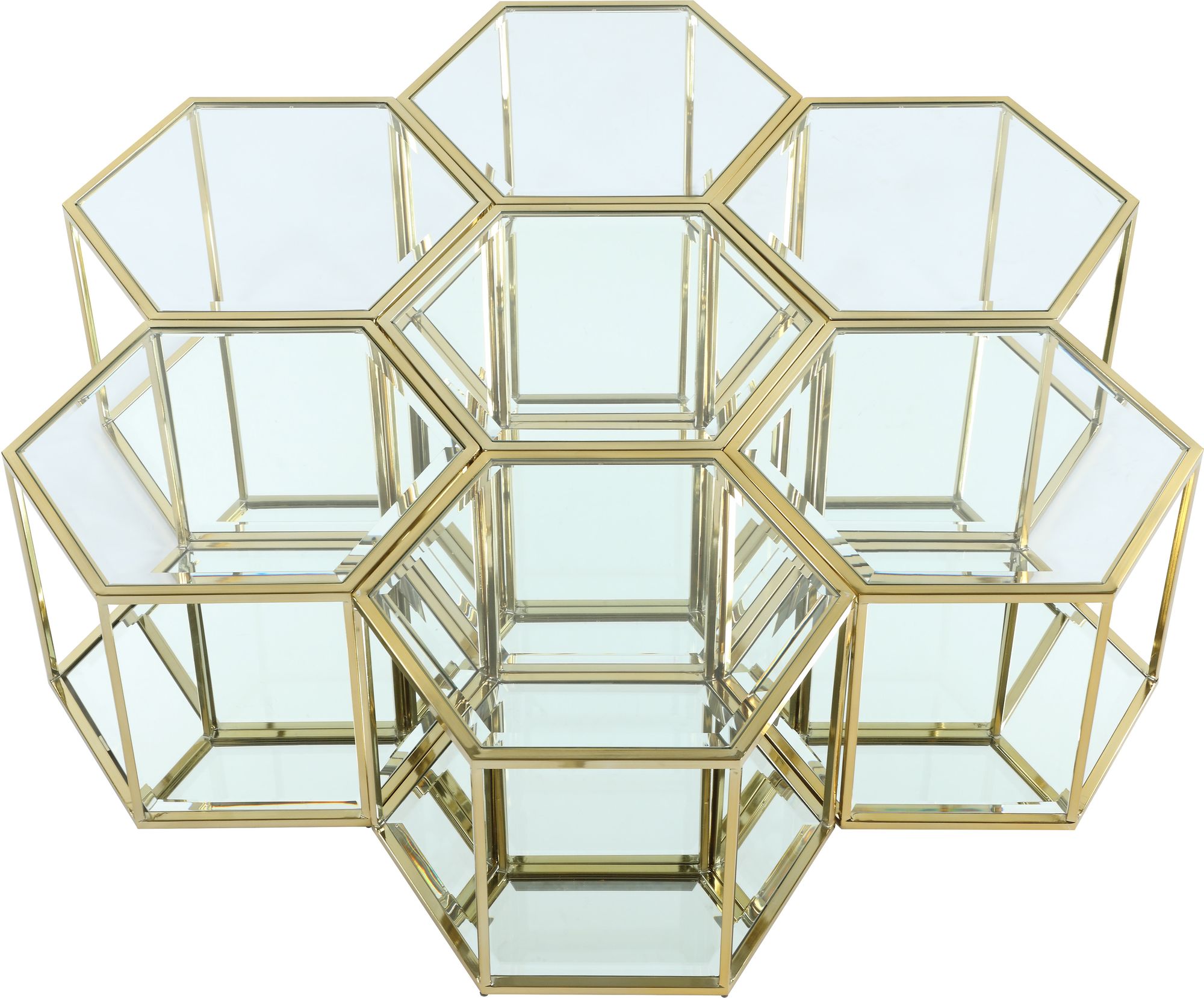 Sei 7-Piece Glass Coffee Table with Brushed Gold Base