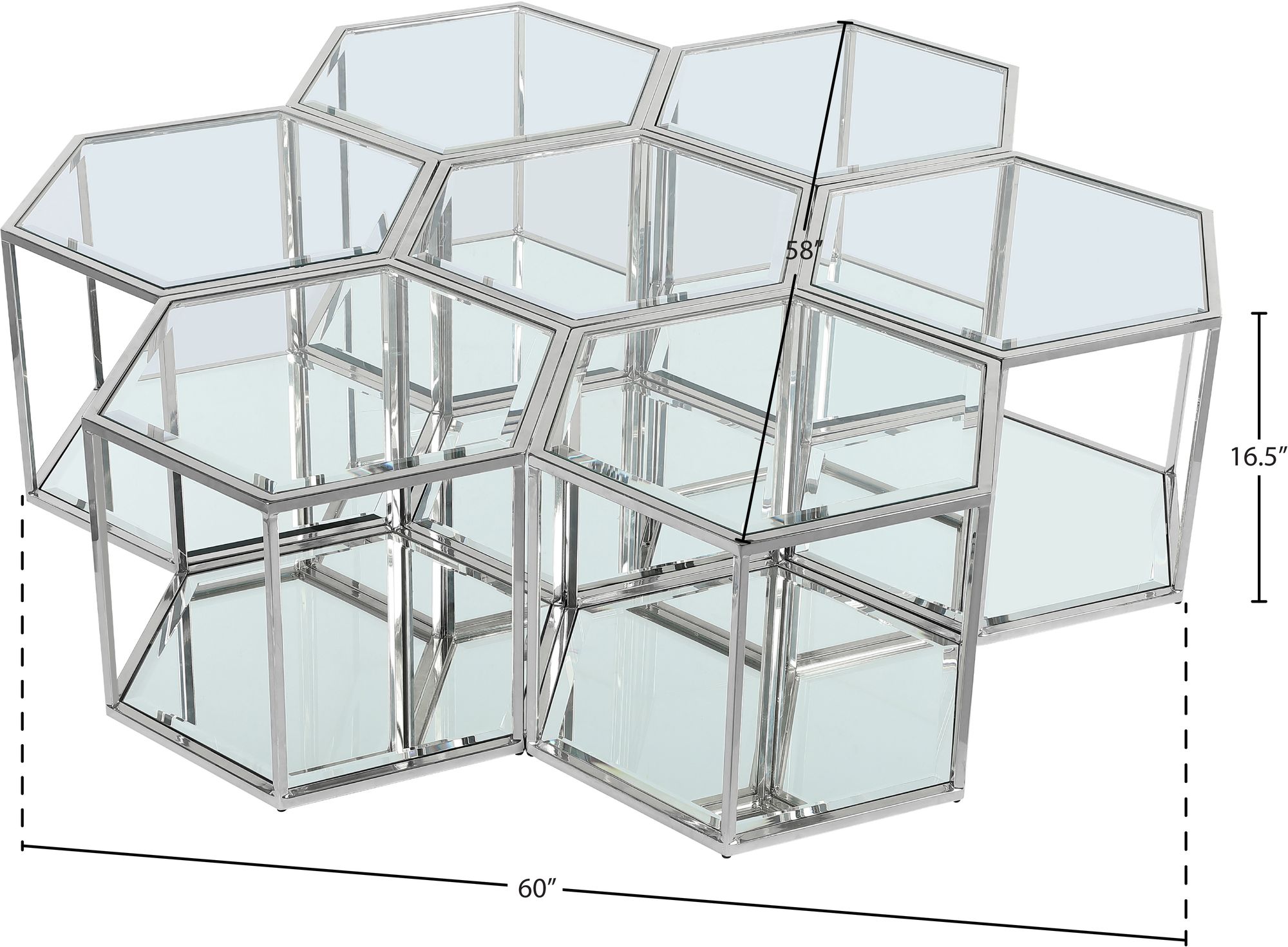 Sei 7-Piece Glass Coffee Table with Brushed Chrome Base