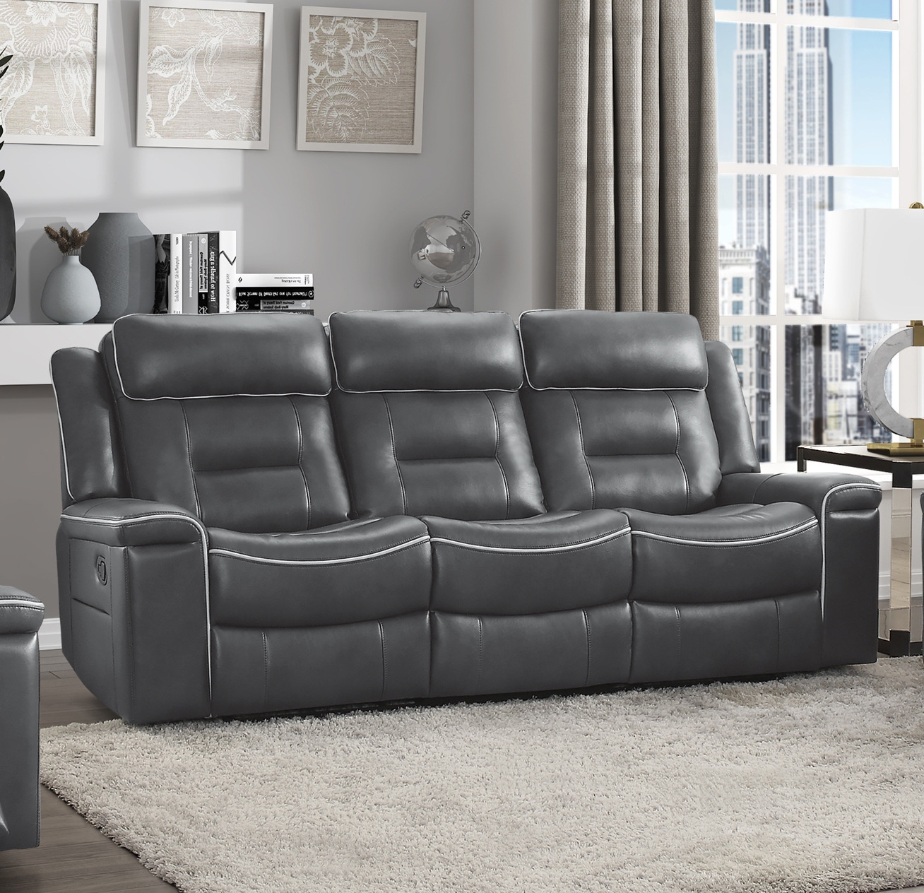 Darwan Leather Gel Match Double Lay Flat Reclining Sofa