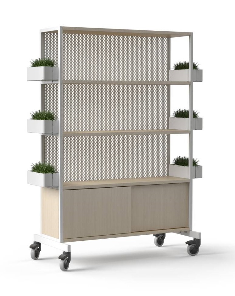 Worklab Mobile Shelving Unit w/2 Fixed Shelves, Cabinet & Metal Back Panel