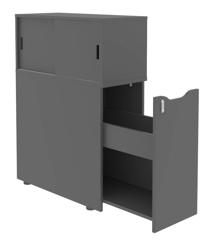 Boxi Office Lockable Storage Tower w/Sliding Doors Top Bookcase, Right Hand