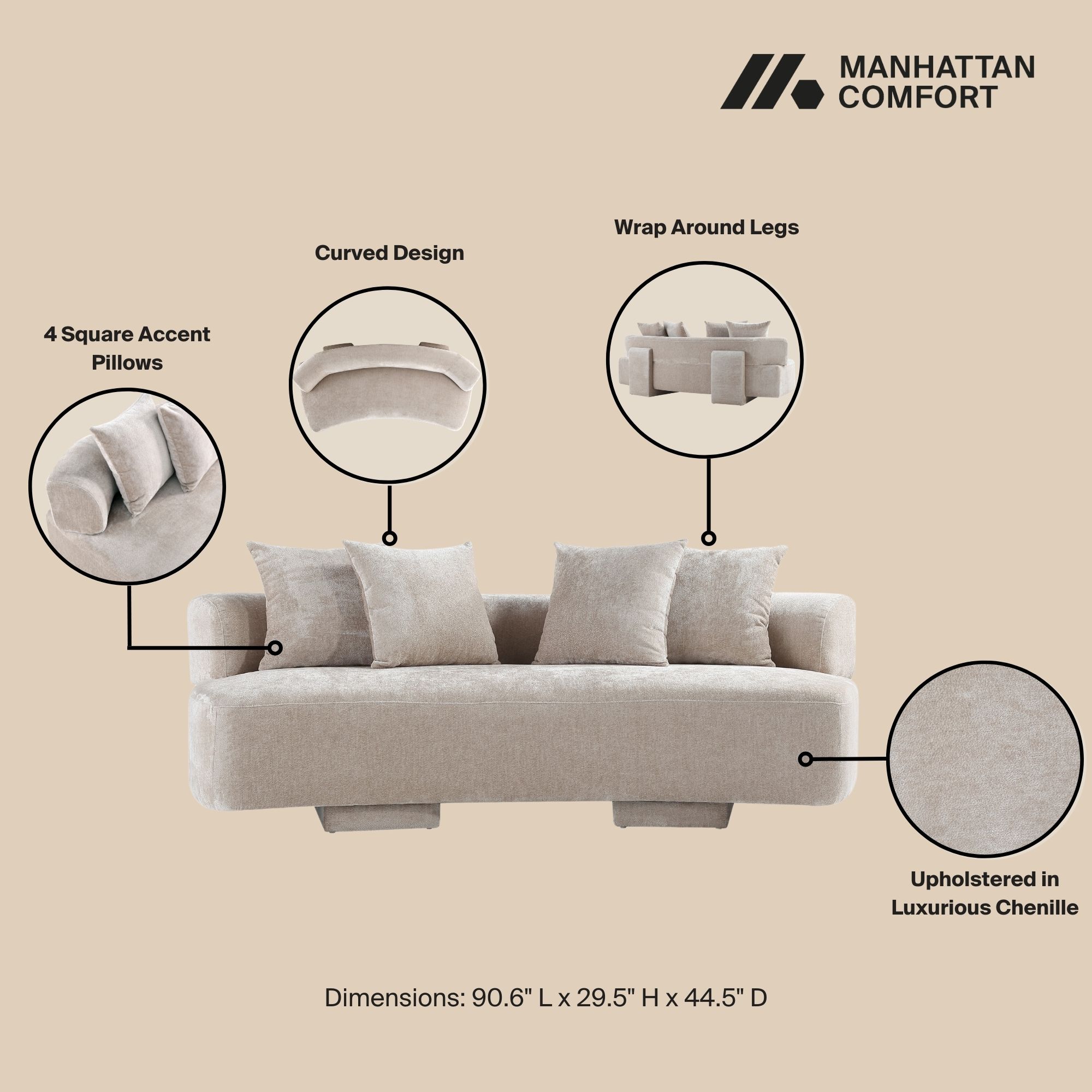 Verandah Chenille 90.6-inch Sofa 