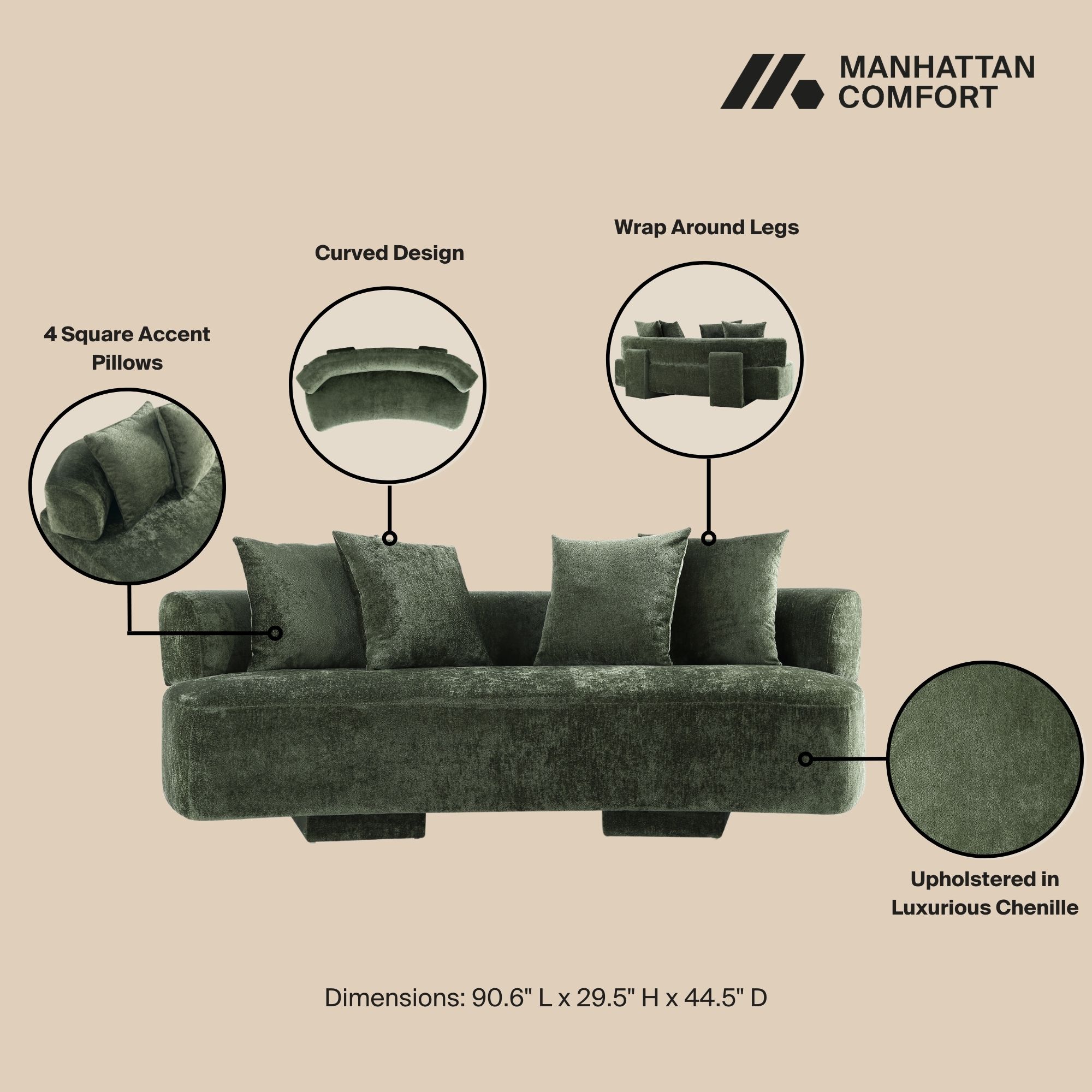 Verandah Chenille 90.6-inch Sofa 