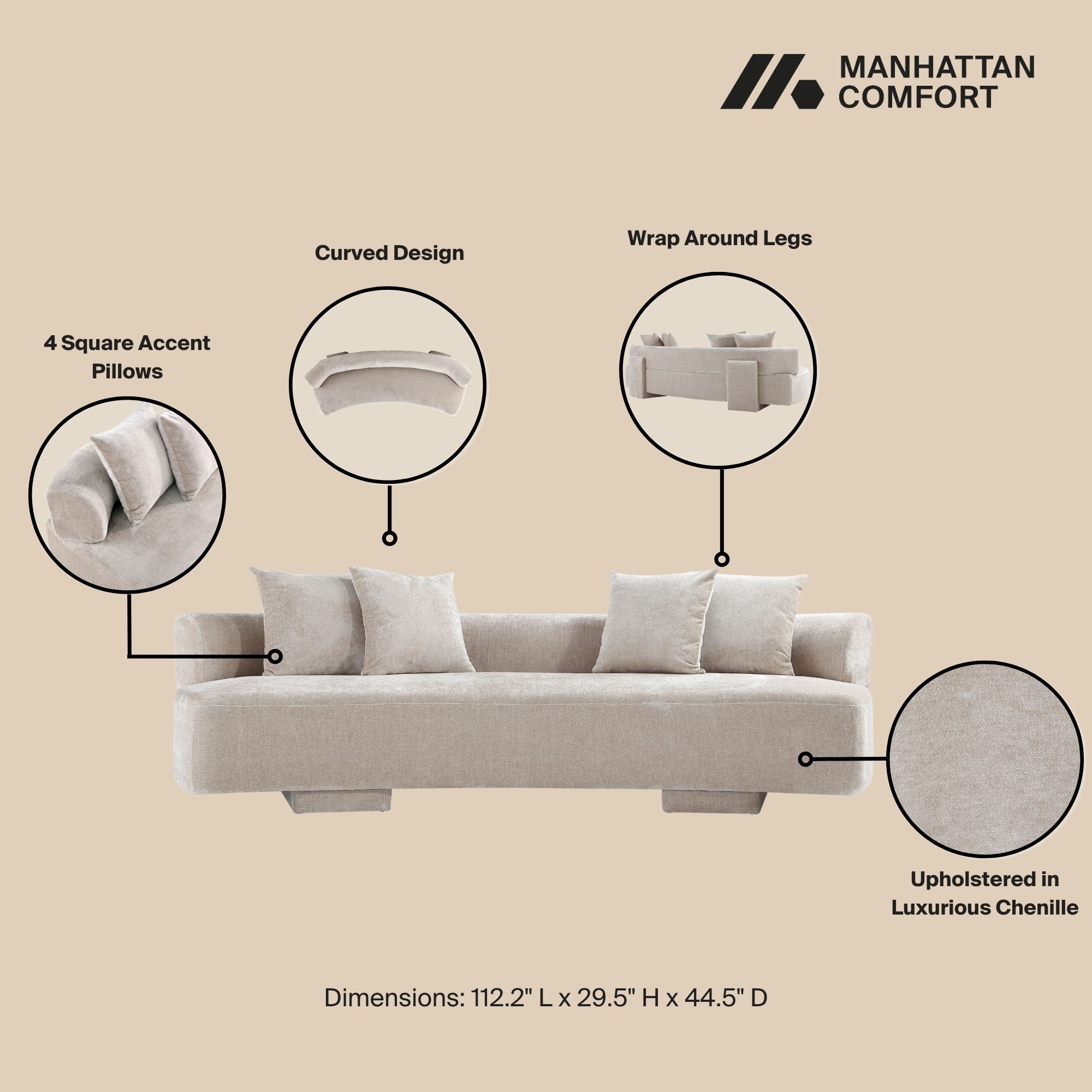 Verandah Chenille 112-inch XL Sofa 