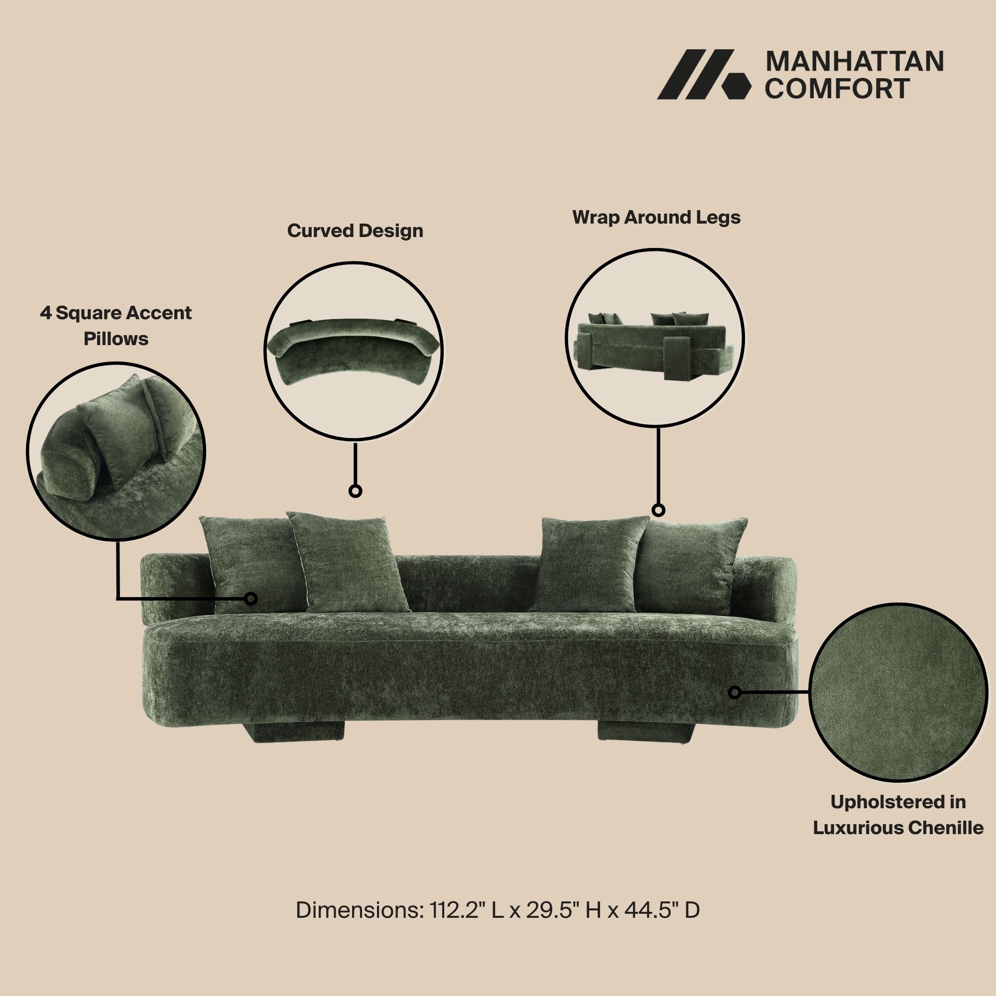 Verandah Chenille 112-inch XL Sofa 