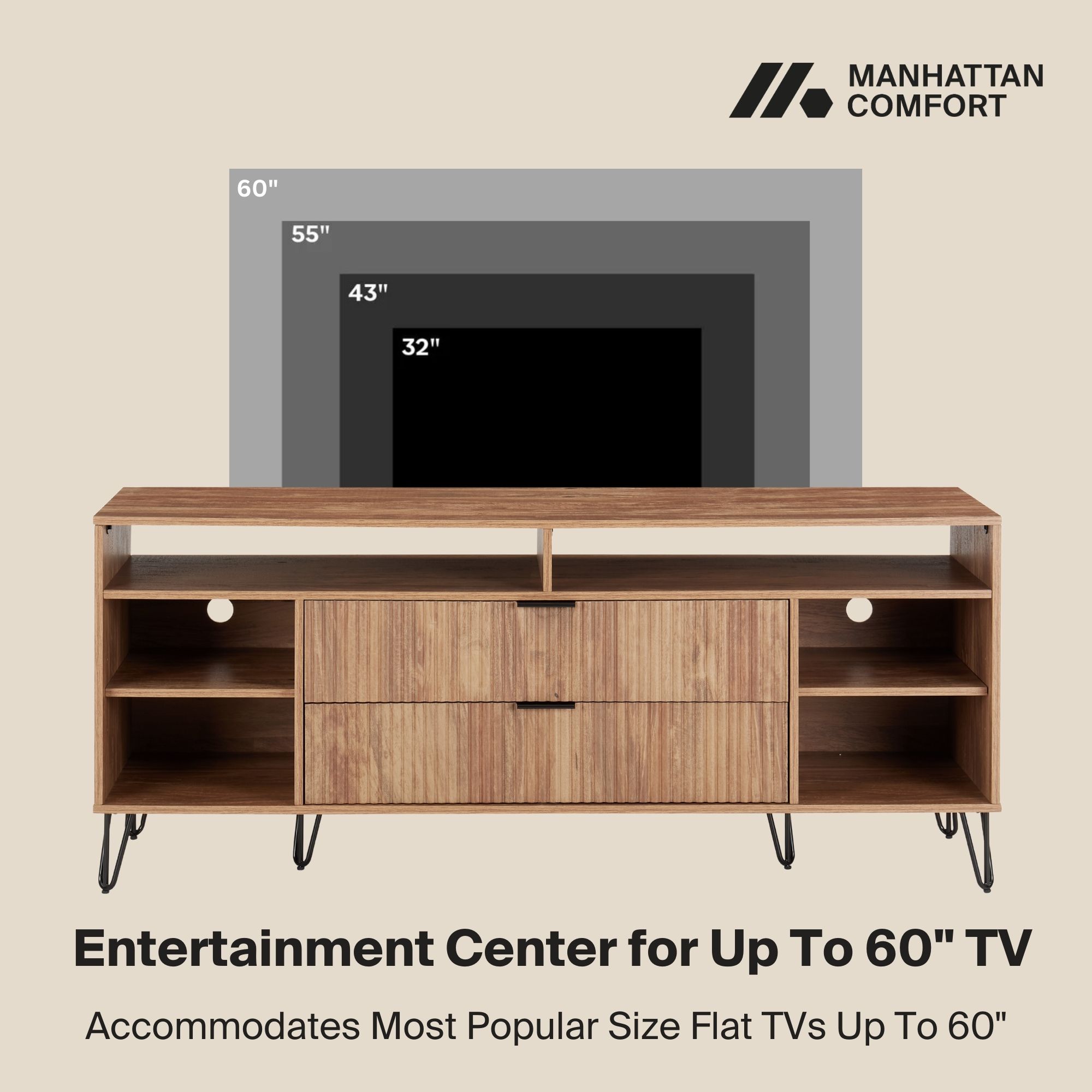 DUMBO 63-inch TV Stand w/6 Shelves & 2 Drawers 