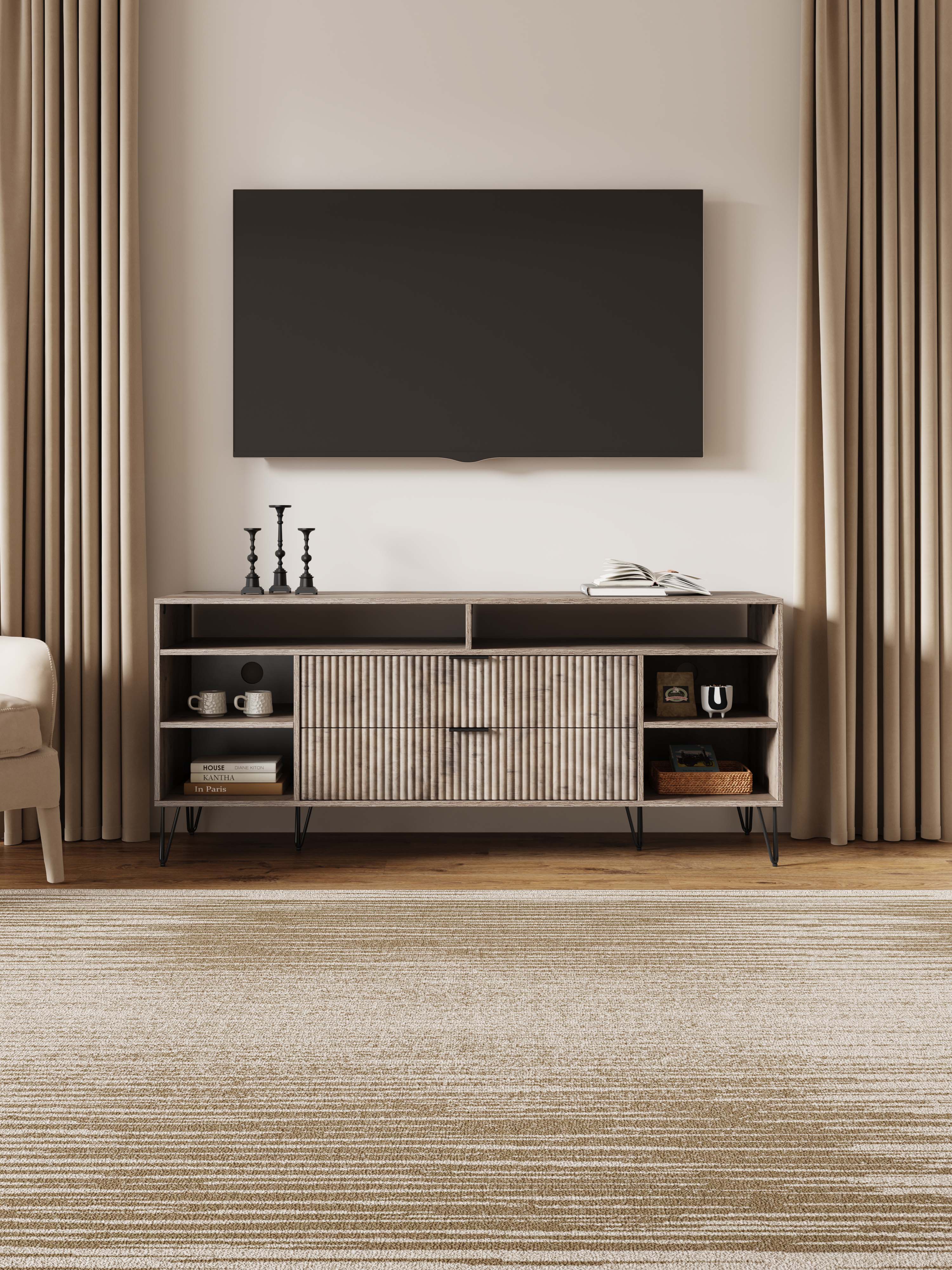DUMBO 63-inch TV Stand w/6 Shelves & 2 Drawers 