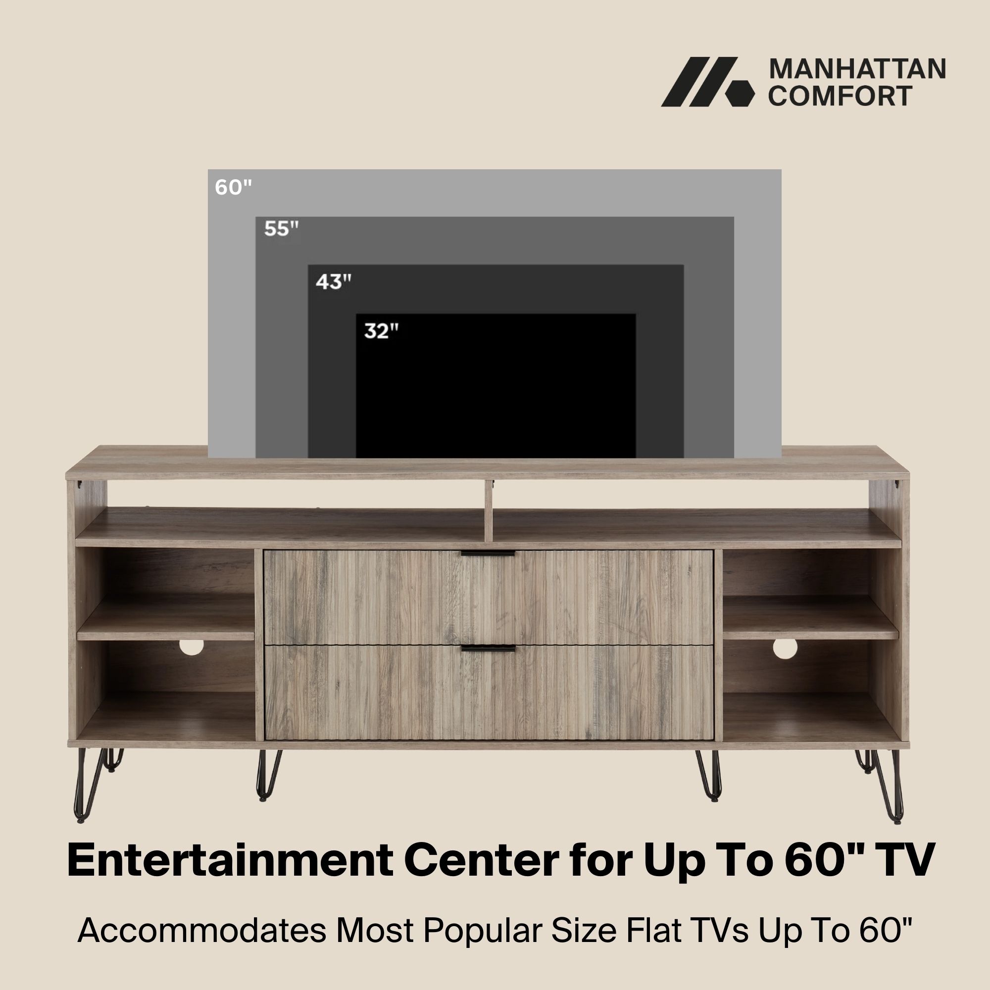 DUMBO 63-inch TV Stand w/6 Shelves & 2 Drawers 