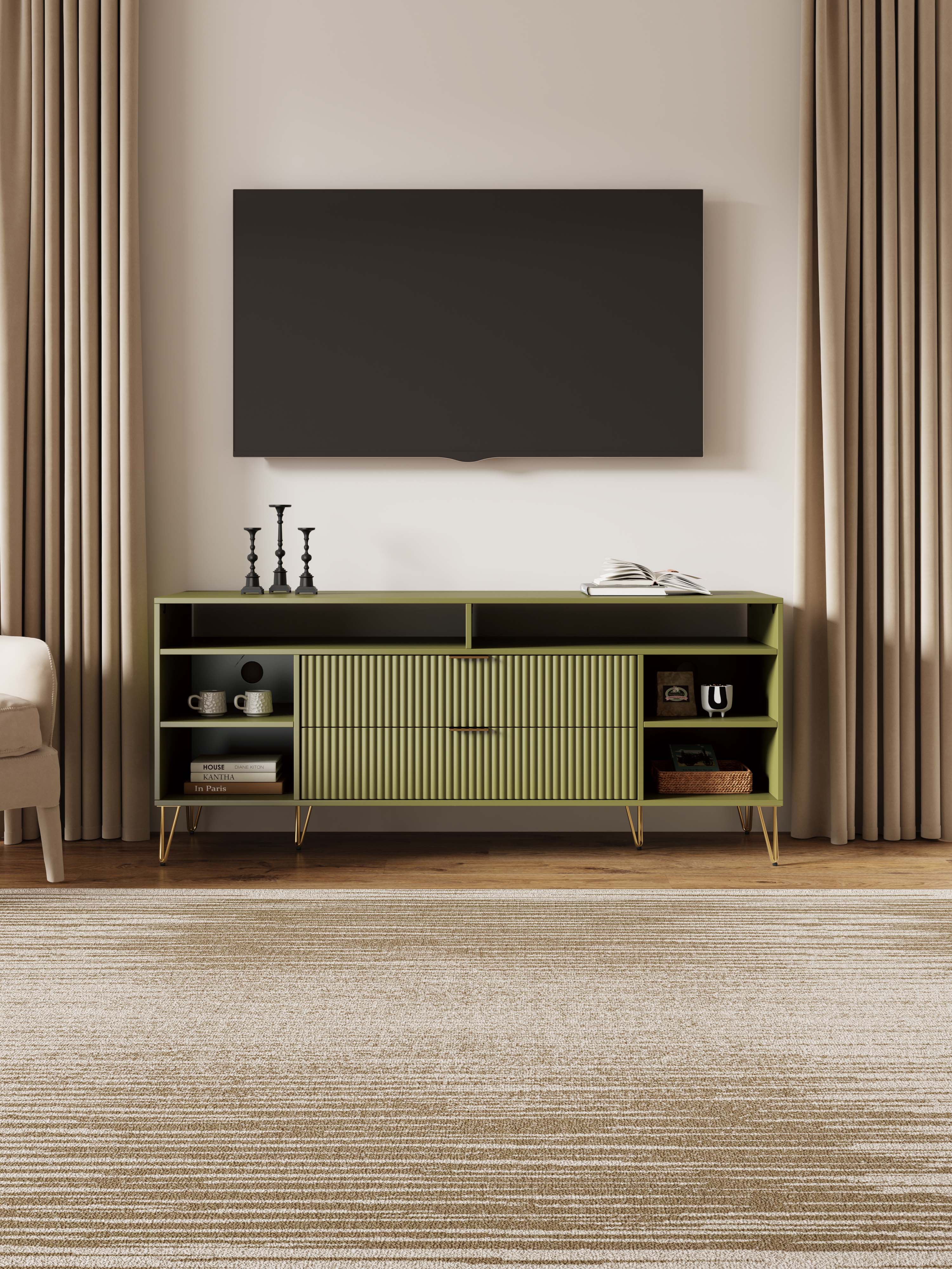 DUMBO 63-inch TV Stand w/6 Shelves & 2 Drawers 