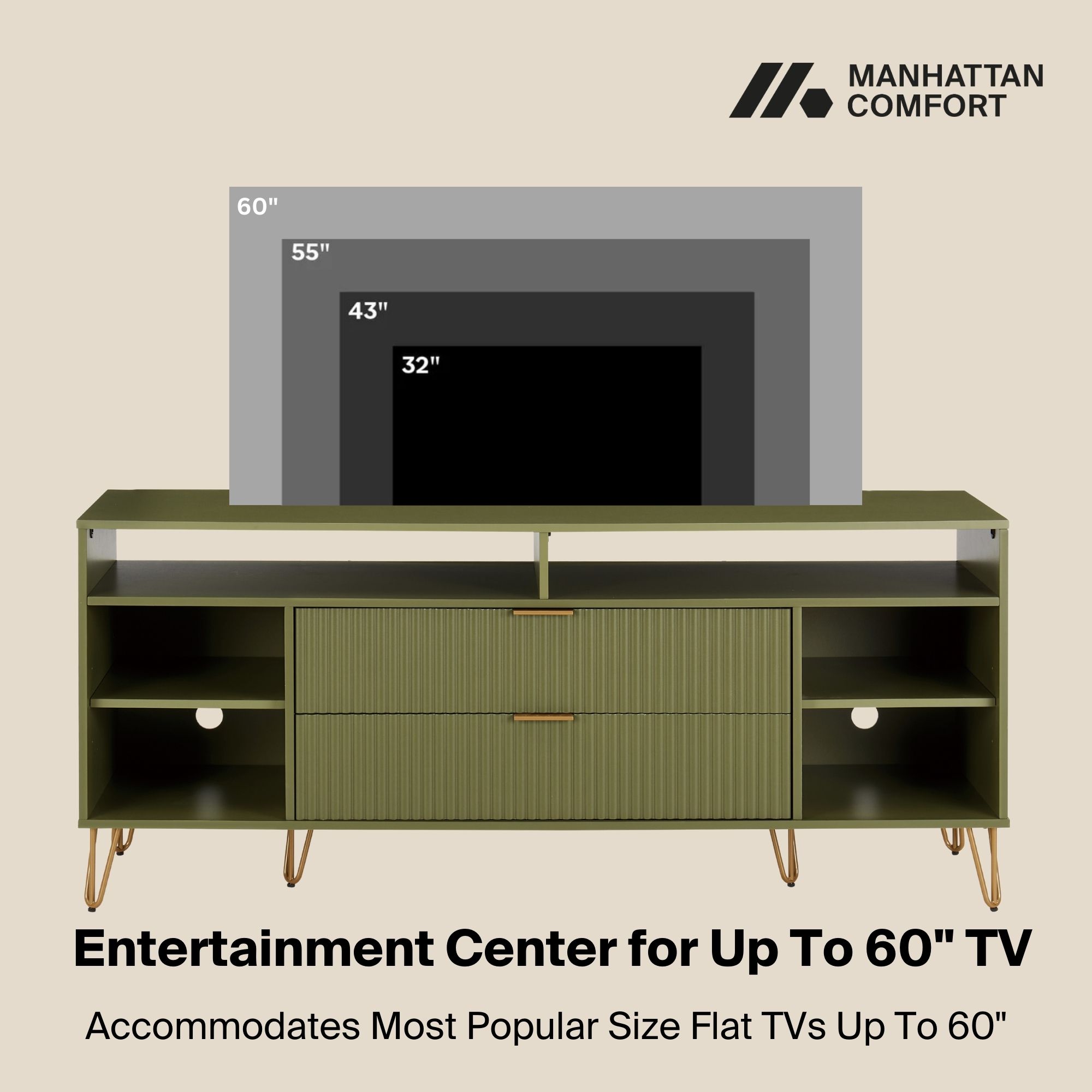 DUMBO 63-inch TV Stand w/6 Shelves & 2 Drawers 