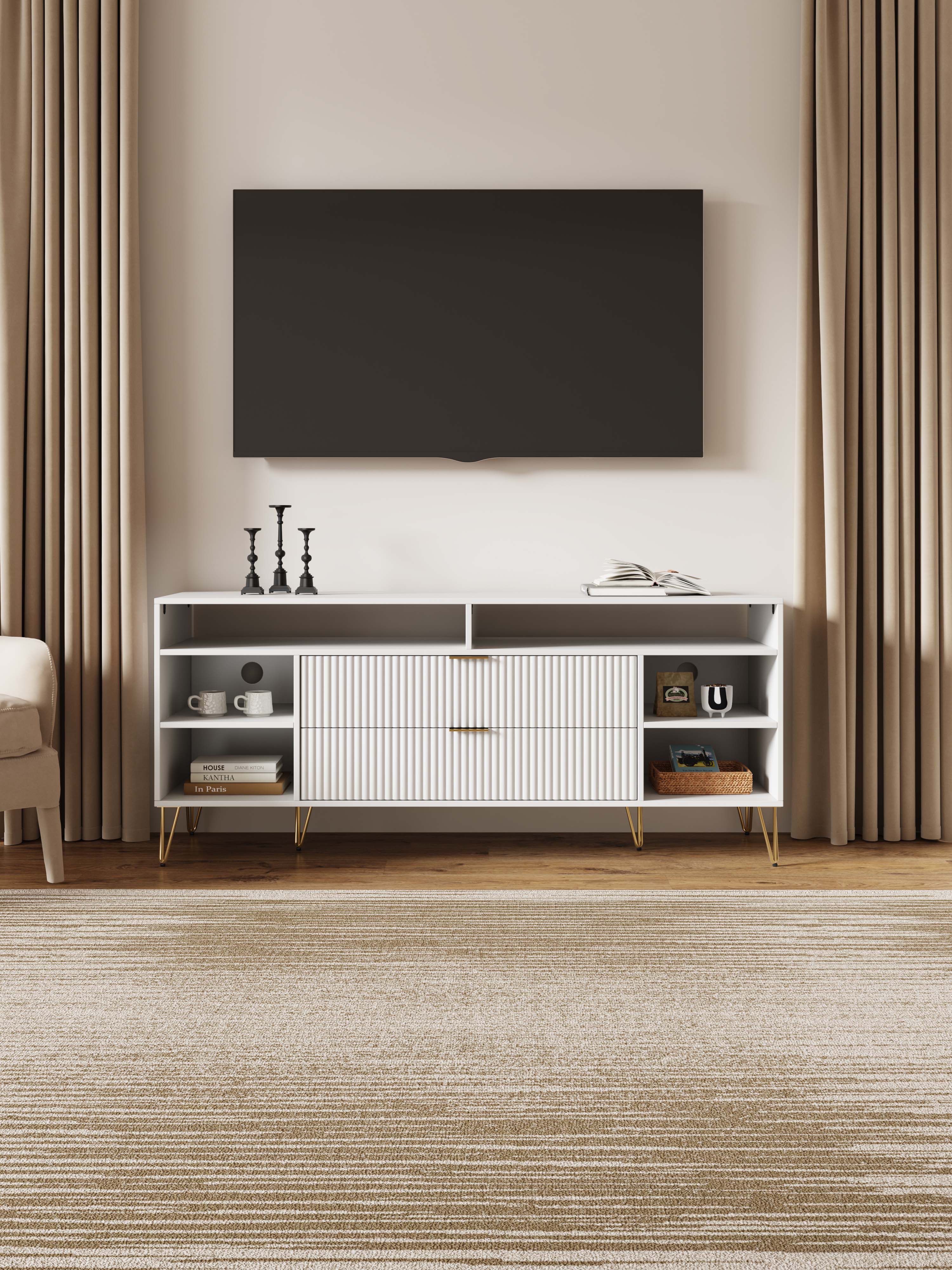 DUMBO 63-inch TV Stand w/6 Shelves & 2 Drawers 