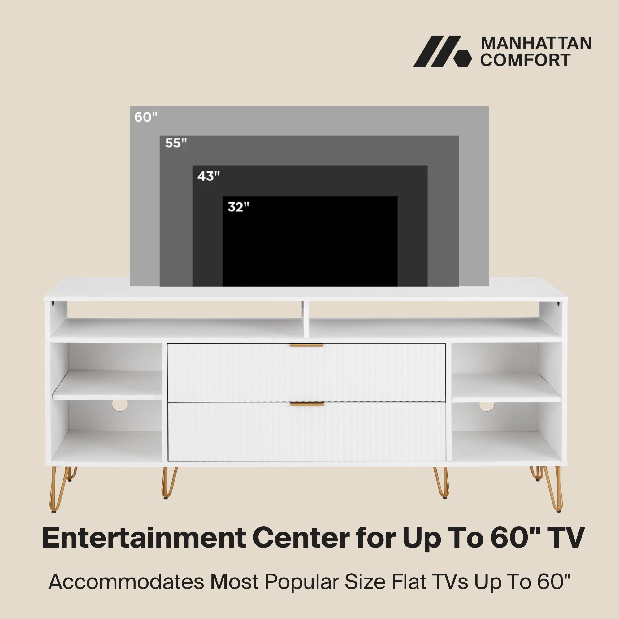 DUMBO 63-inch TV Stand w/6 Shelves & 2 Drawers 