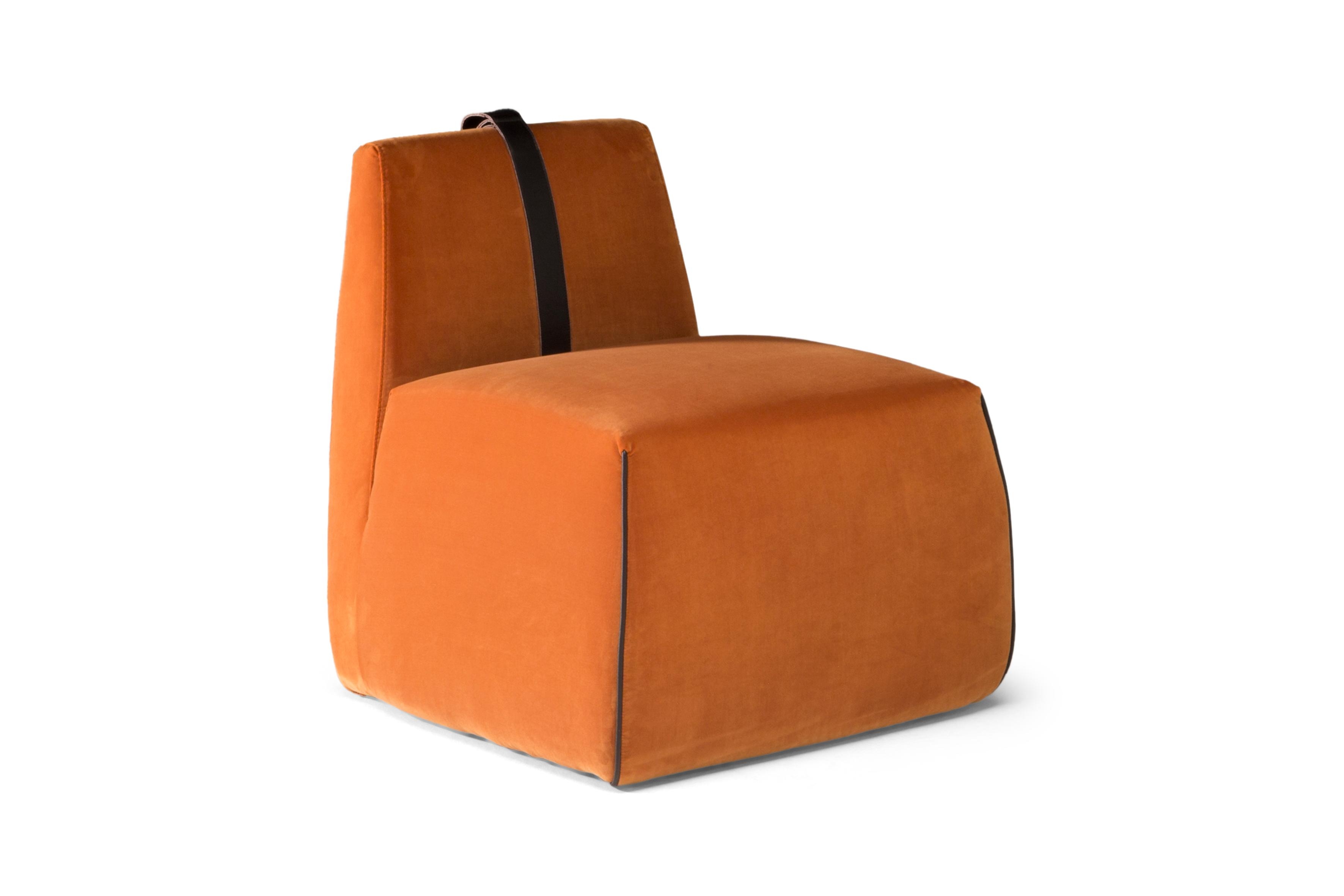 Gaia Fabric Slipper Chair with Leather Belt