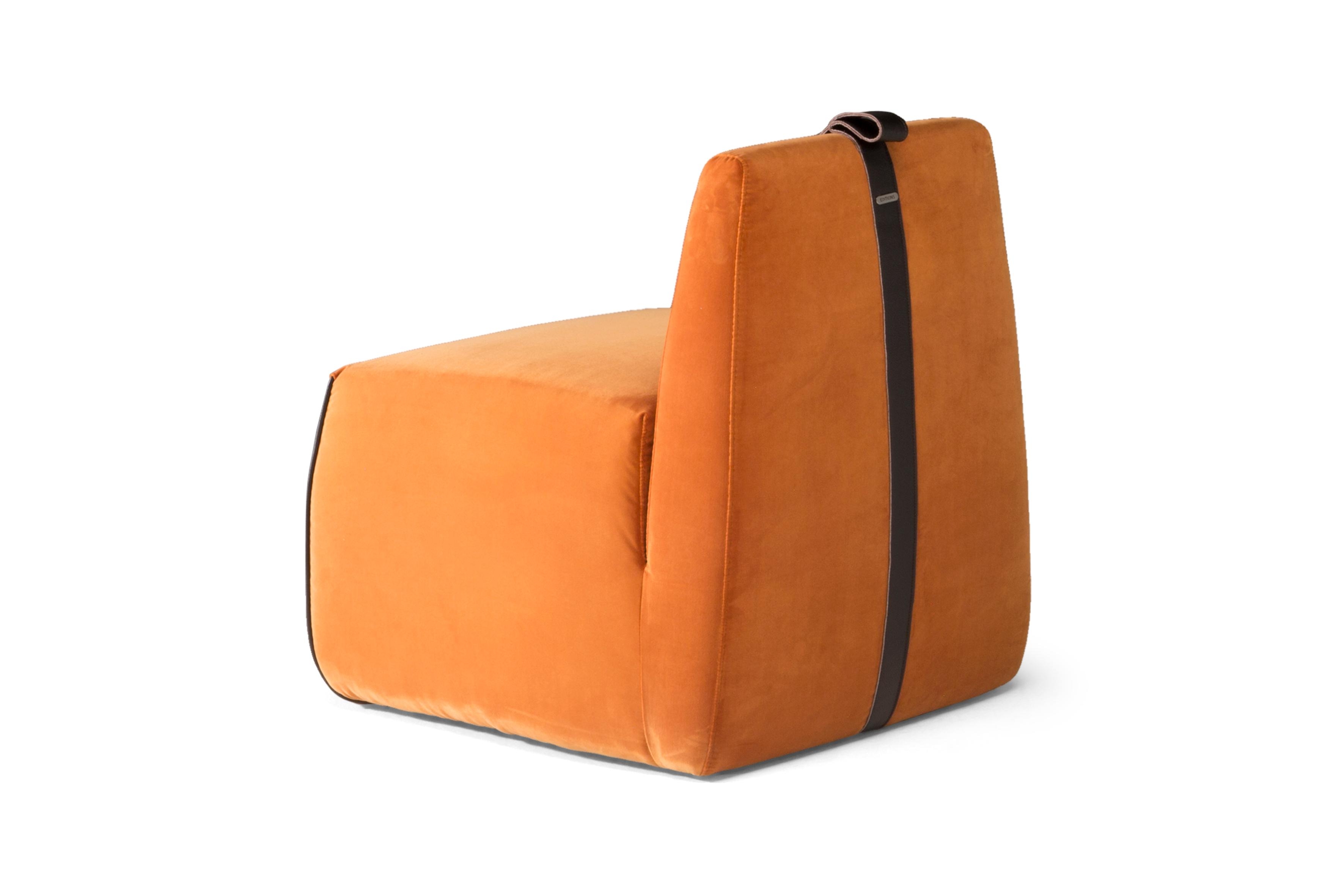 Gaia Fabric Slipper Chair with Leather Belt