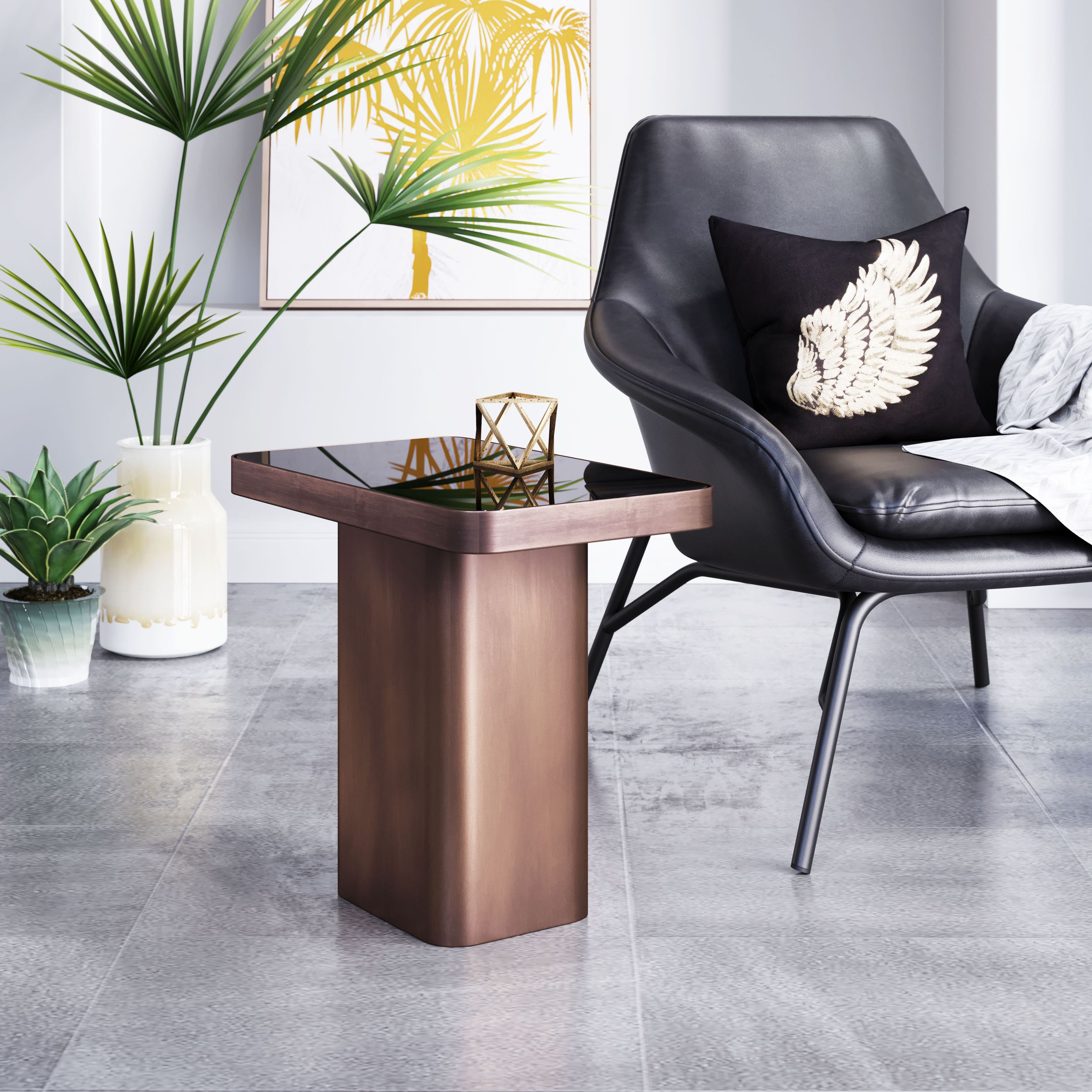 Marcos Rectangular Glass/Steel Side Table