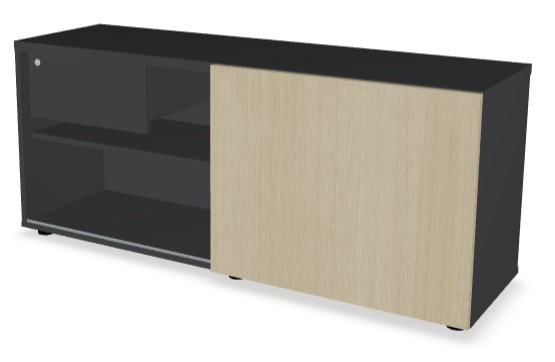 Standard Office Managerial Cabinet w/Drawer, 2 Open Shelves & Sliding Door