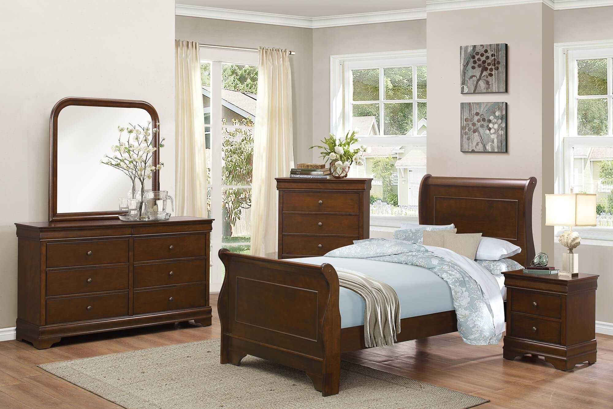 Abbeville Wood/Wood Veneer Sleigh Bed